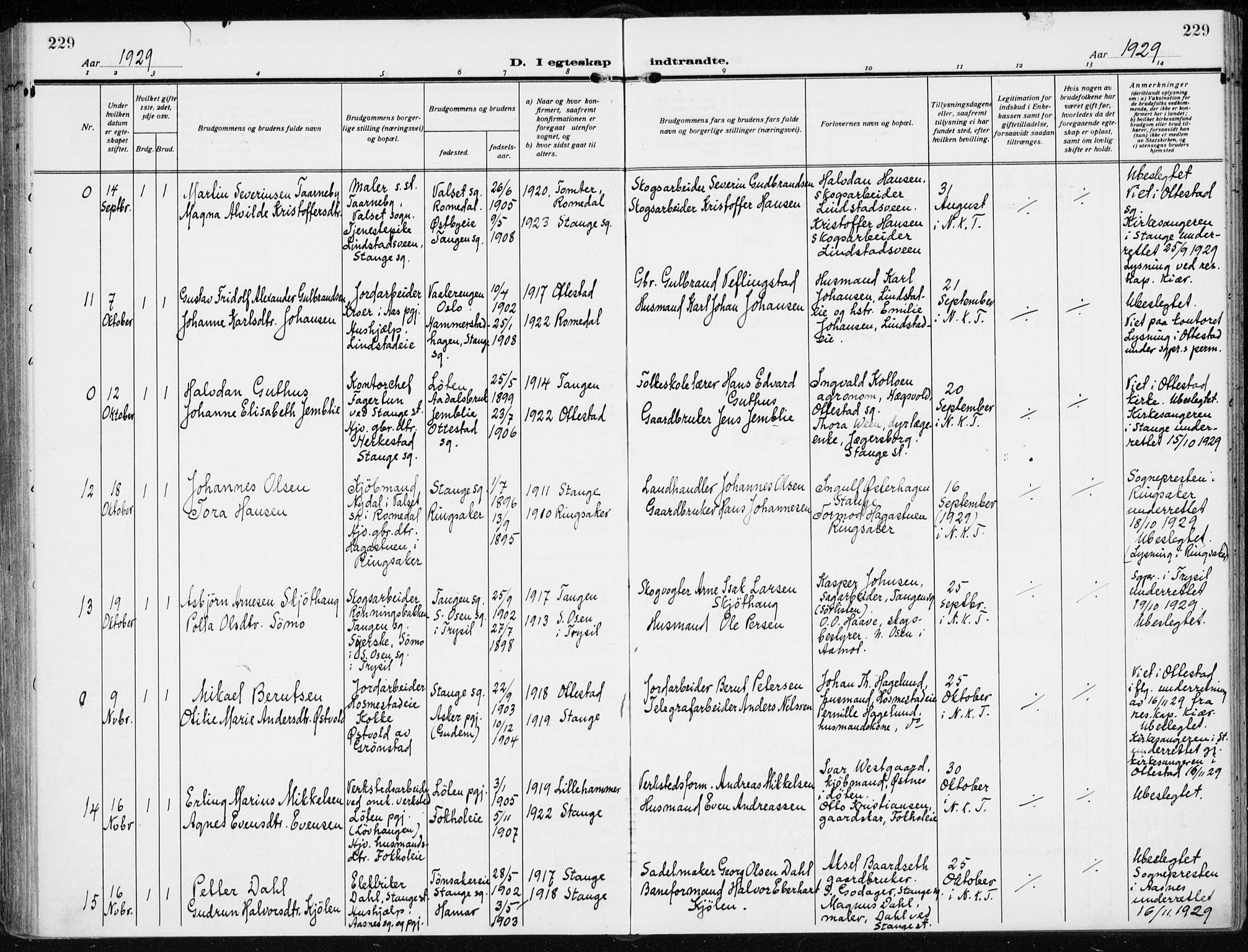 Stange prestekontor, AV/SAH-PREST-002/K/L0026: Parish register (official) no. 26, 1923-1937, p. 229