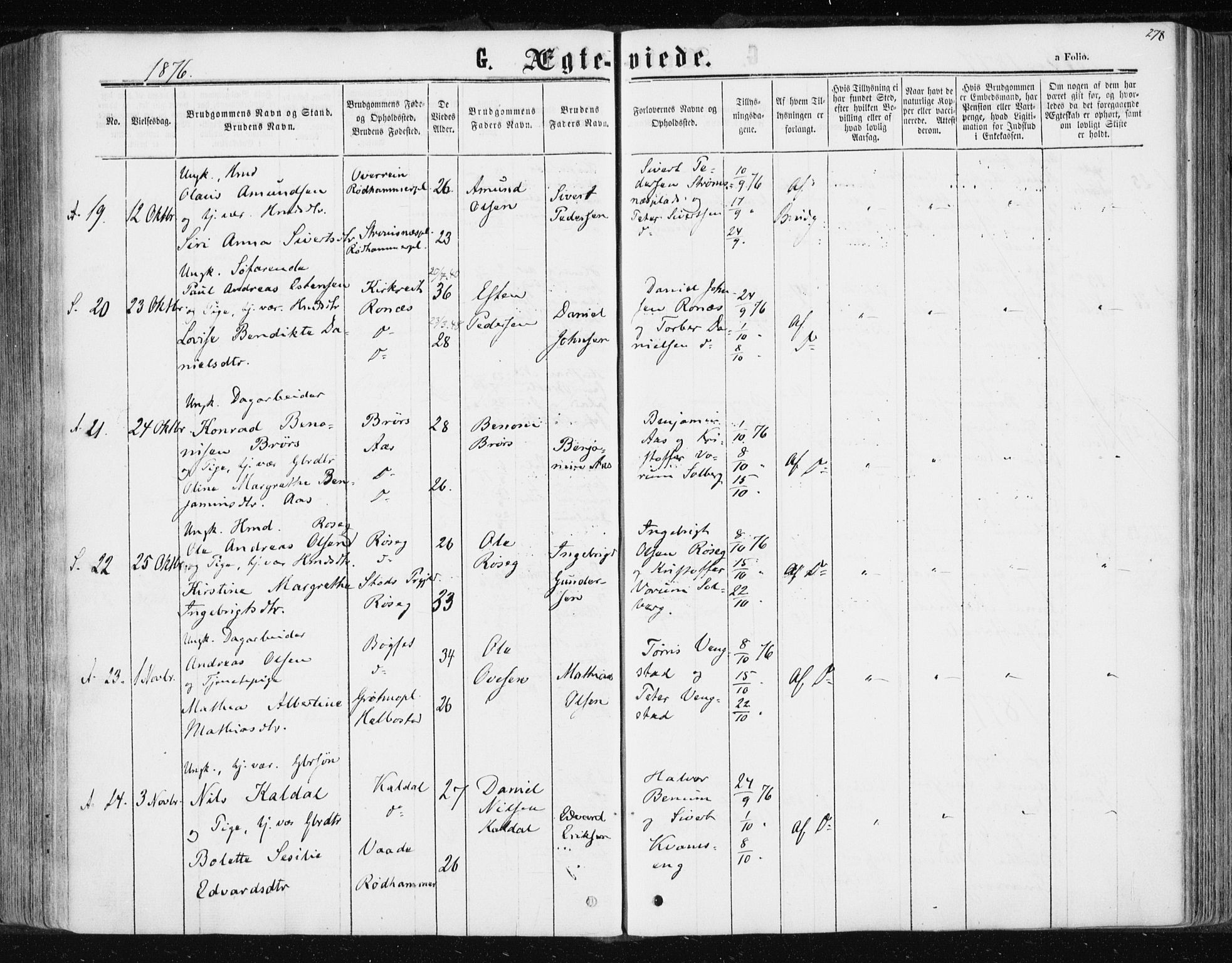 Ministerialprotokoller, klokkerbøker og fødselsregistre - Nord-Trøndelag, AV/SAT-A-1458/741/L0394: Parish register (official) no. 741A08, 1864-1877, p. 278