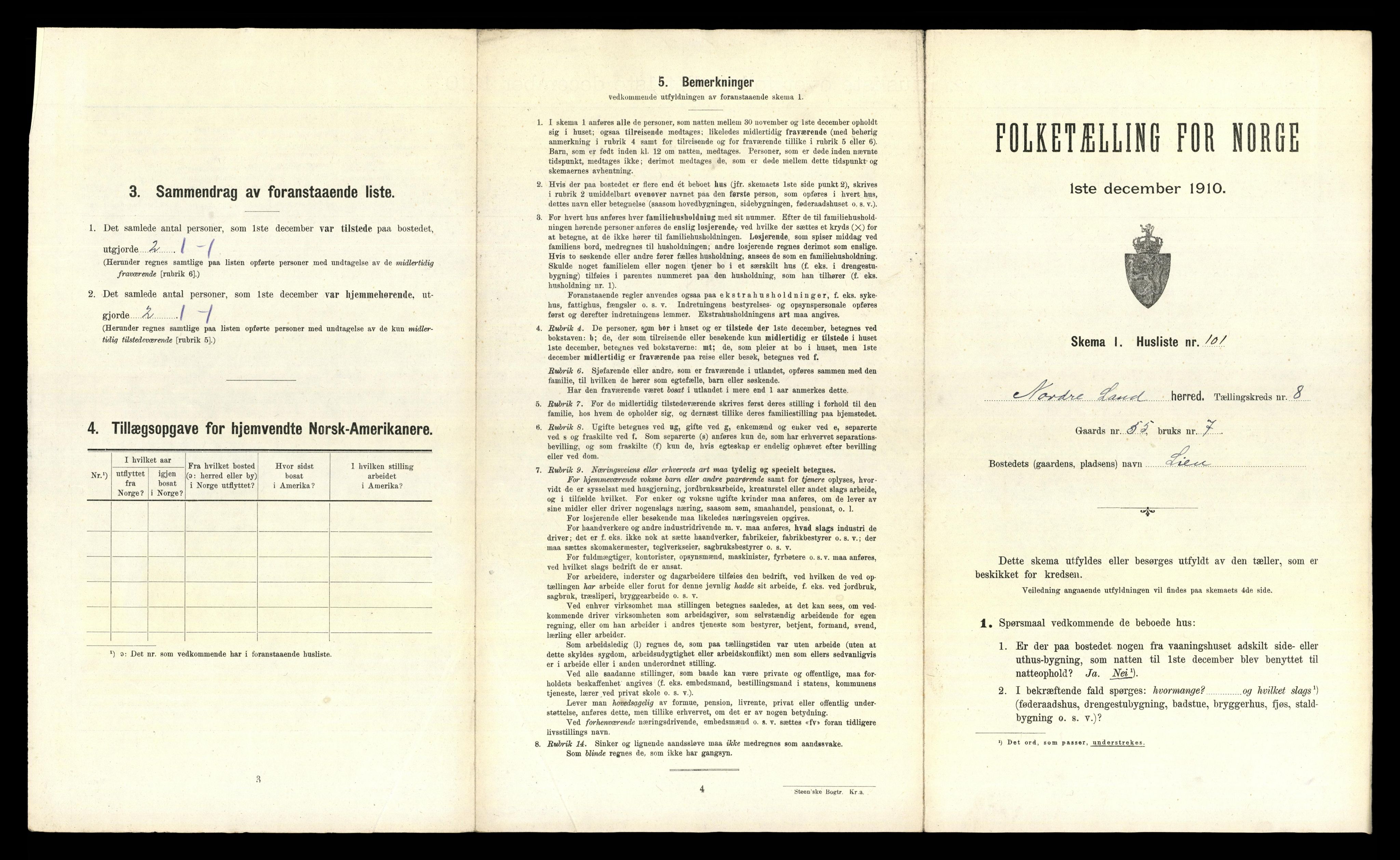 RA, 1910 census for Nordre Land, 1910, p. 899