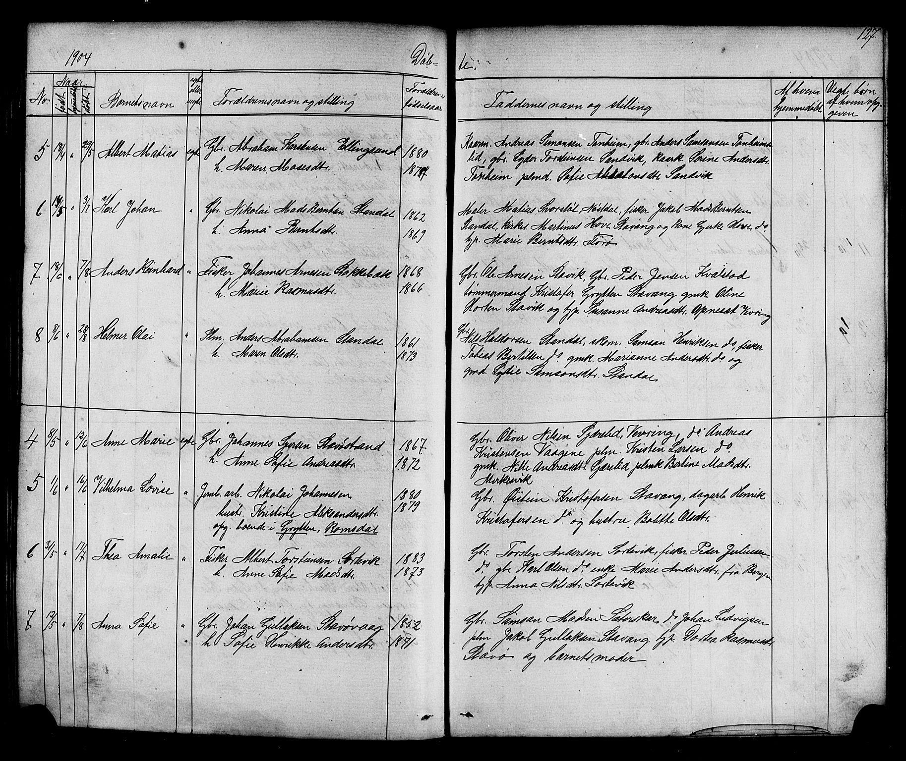 Kinn sokneprestembete, SAB/A-80801/H/Hab/Habc/L0002: Parish register (copy) no. C 2, 1869-1918, p. 127
