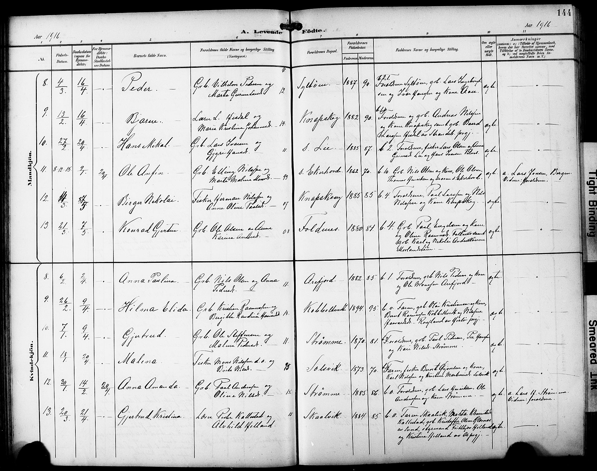 Fjell sokneprestembete, SAB/A-75301/H/Hab: Parish register (copy) no. A 5, 1899-1918, p. 144