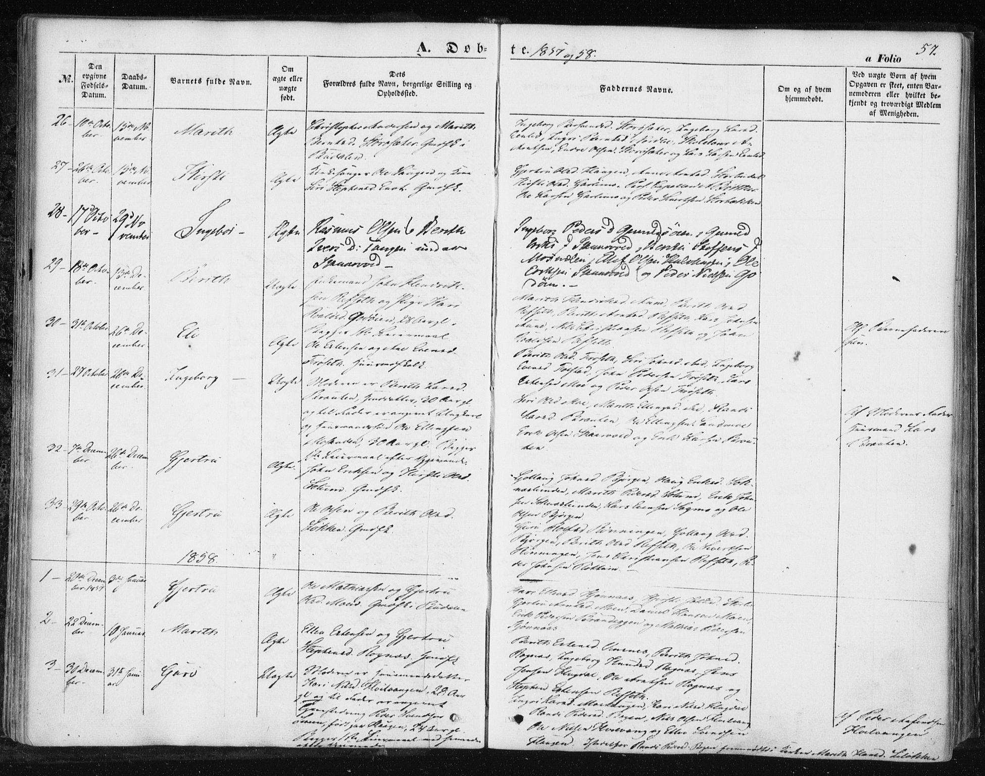 Ministerialprotokoller, klokkerbøker og fødselsregistre - Sør-Trøndelag, SAT/A-1456/687/L1000: Parish register (official) no. 687A06, 1848-1869, p. 57