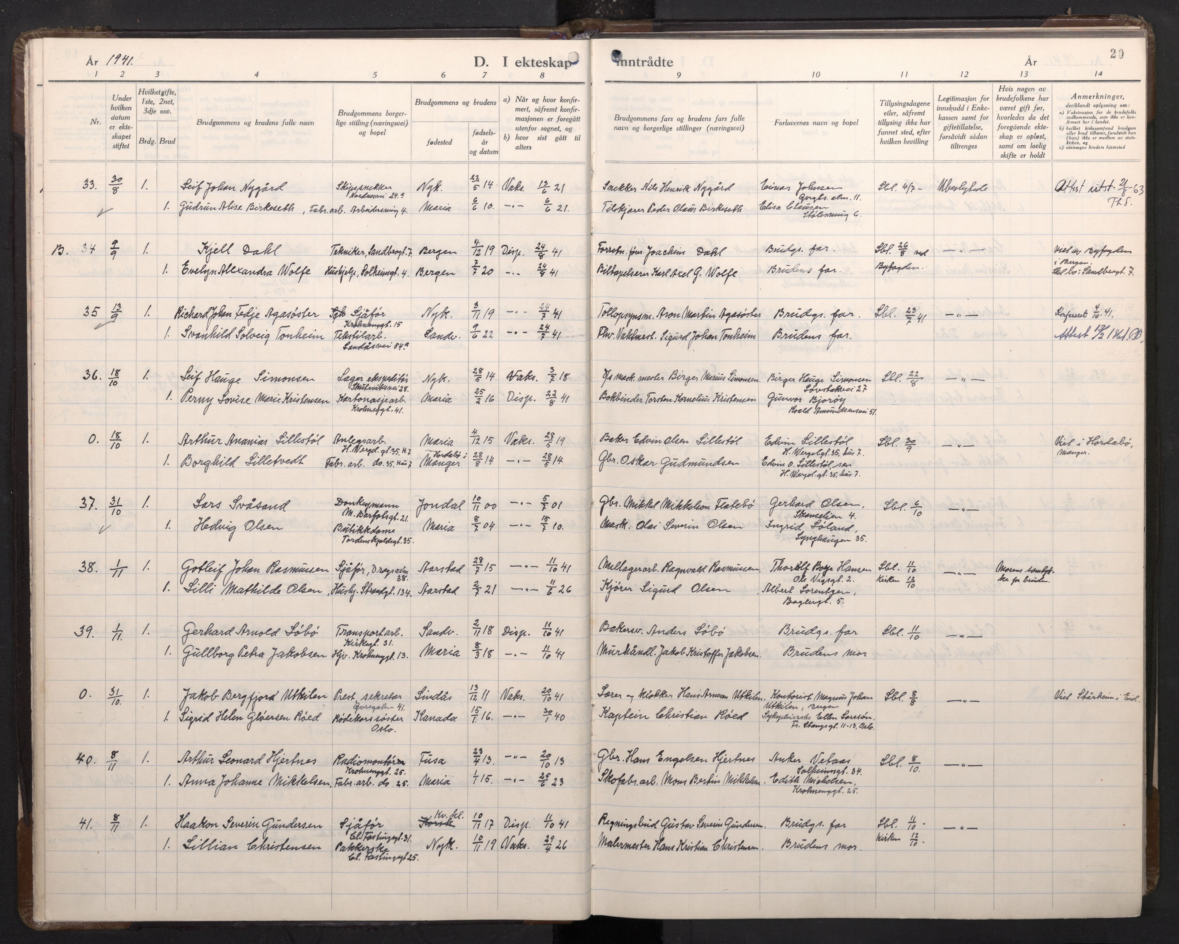 Mariakirken Sokneprestembete, AV/SAB-A-76901/H/Haa/L0019: Parish register (official) no. D 1, 1939-1963, p. 19b-20a