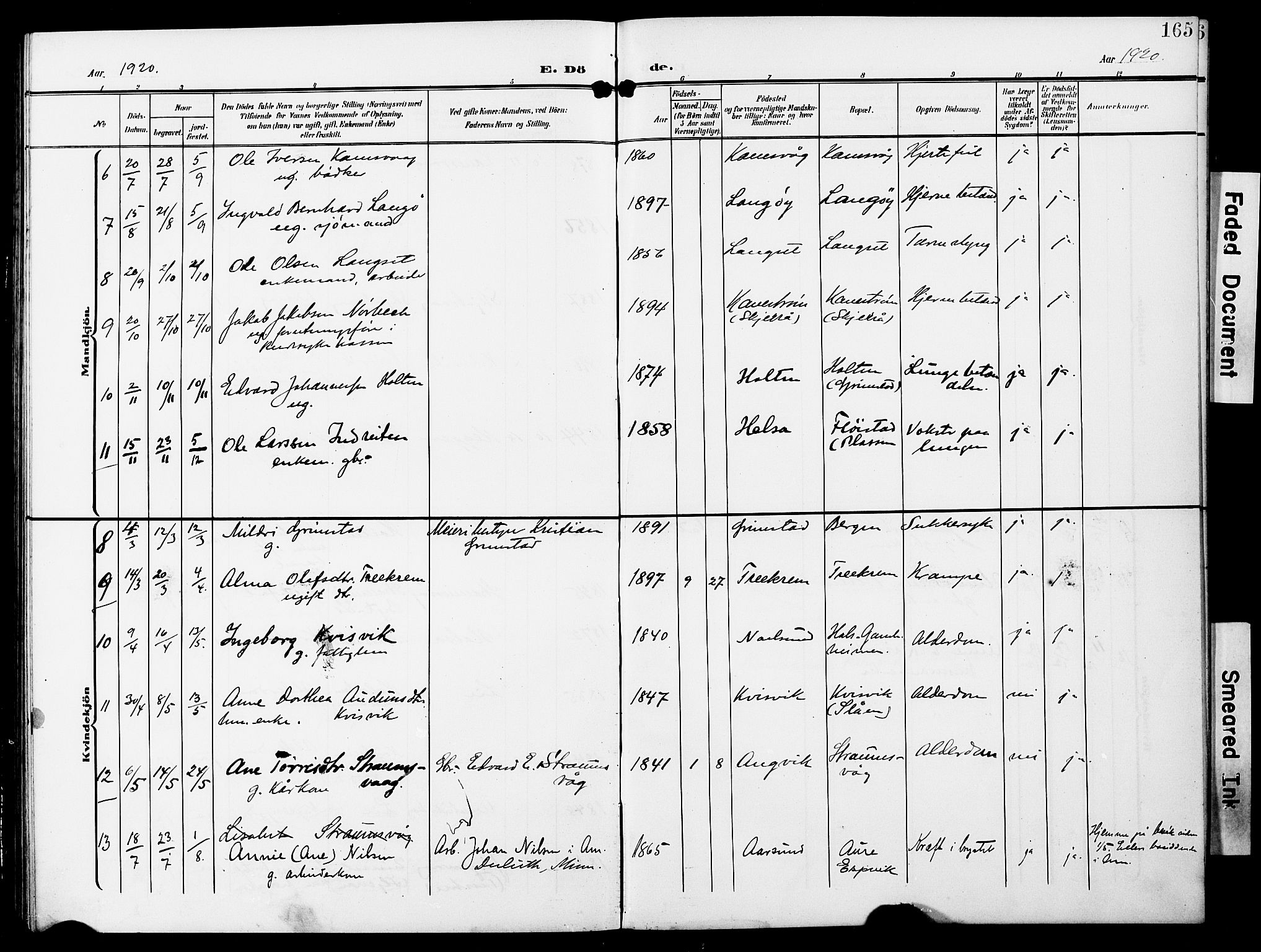 Ministerialprotokoller, klokkerbøker og fødselsregistre - Møre og Romsdal, AV/SAT-A-1454/587/L1001: Parish register (copy) no. 587C01, 1906-1927, p. 165