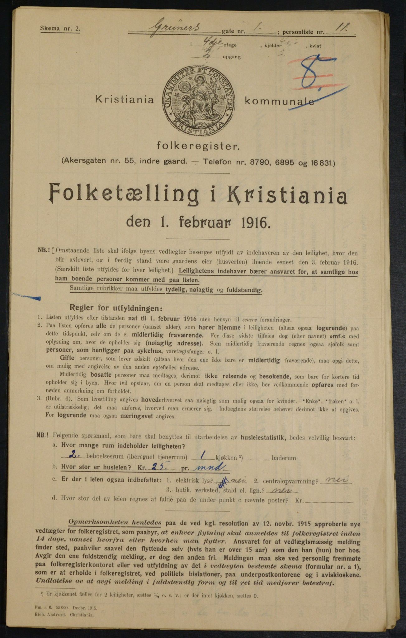 OBA, Municipal Census 1916 for Kristiania, 1916, p. 31182