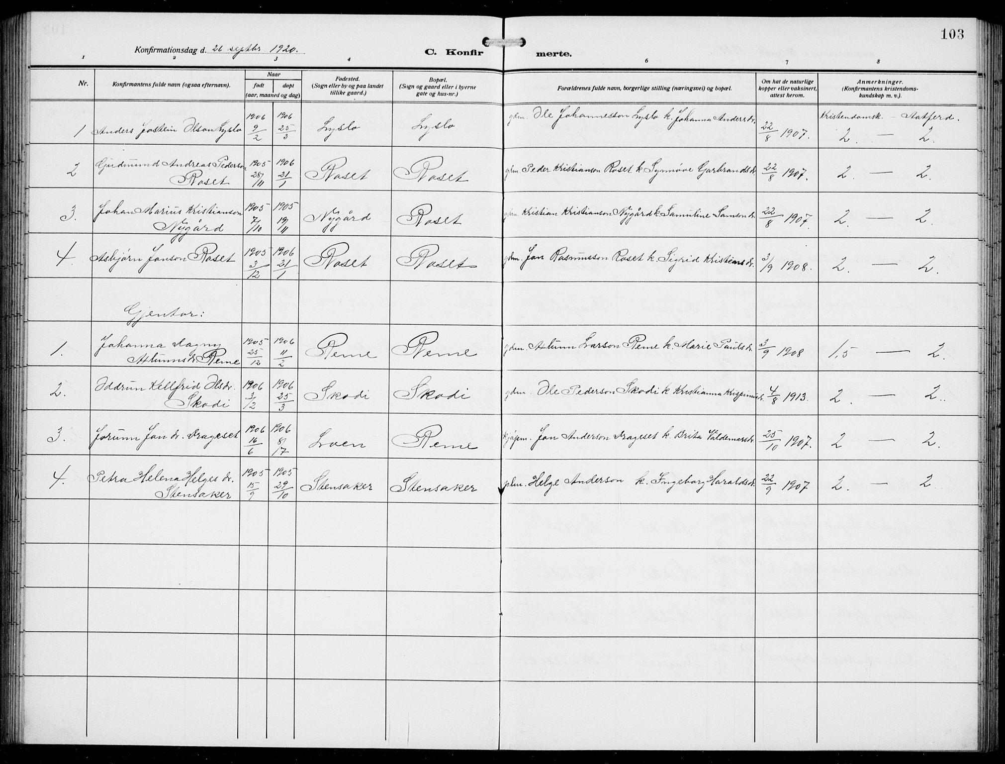 Innvik sokneprestembete, SAB/A-80501: Parish register (copy) no. A 4, 1913-1936, p. 103