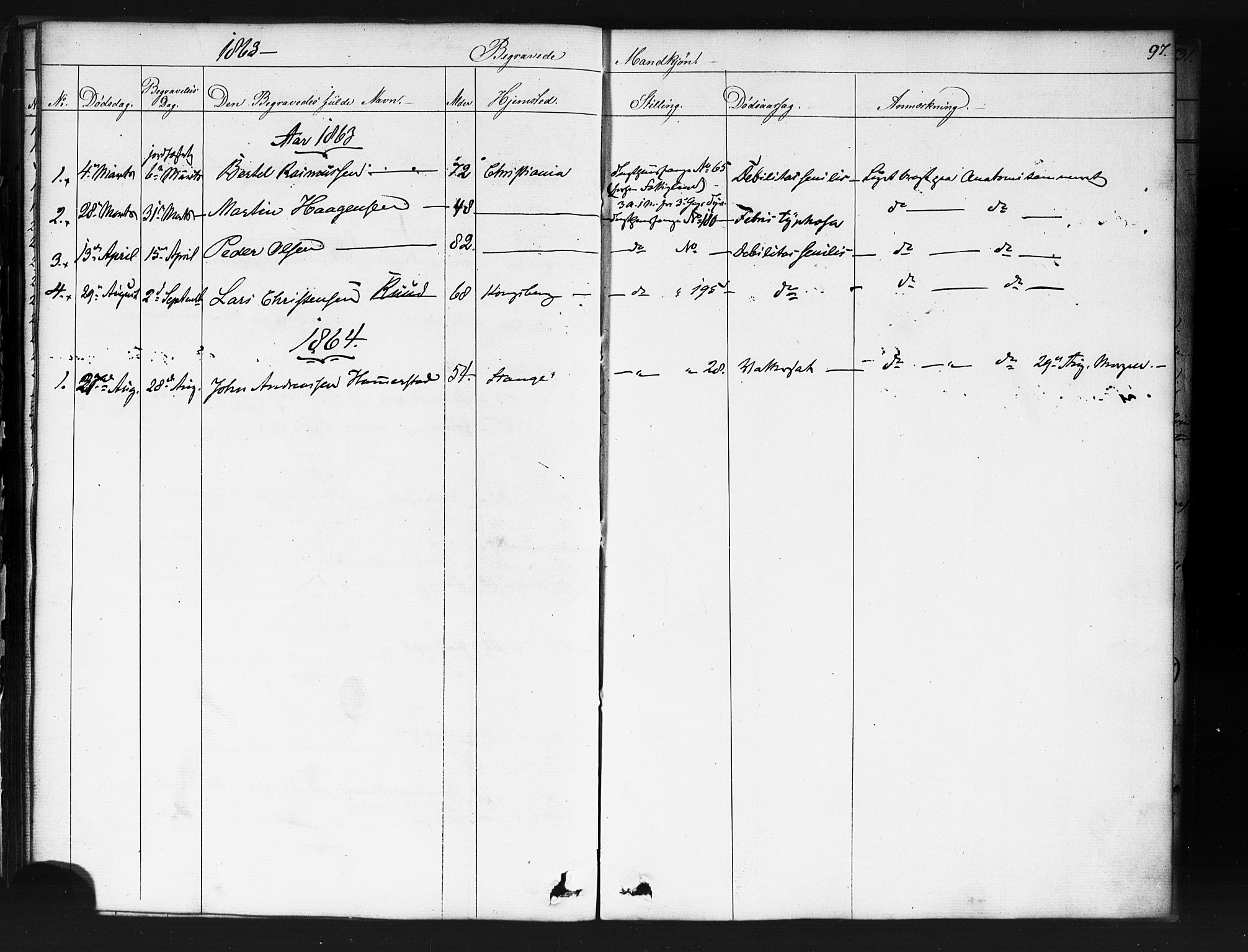 Kristiania tukthusprest Kirkebøker, AV/SAO-A-10881/F/Fa/L0003: Parish register (official) no. 3, 1831-1865, p. 97