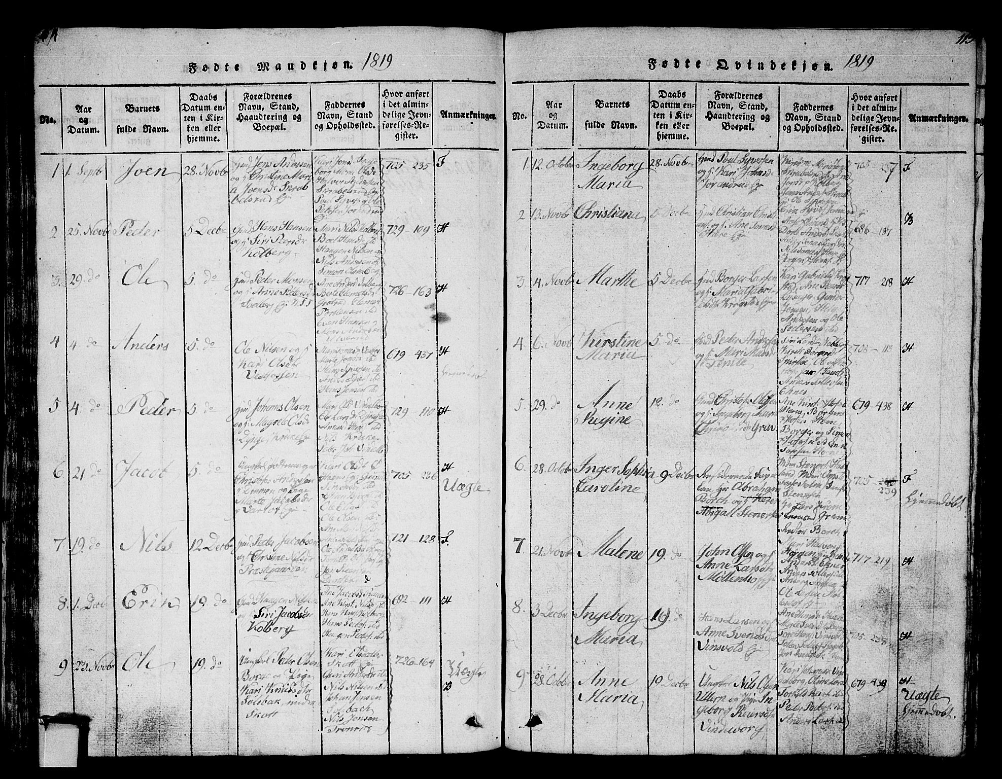 Eiker kirkebøker, SAKO/A-4/G/Ga/L0001: Parish register (copy) no. I 1, 1814-1832, p. 114-115