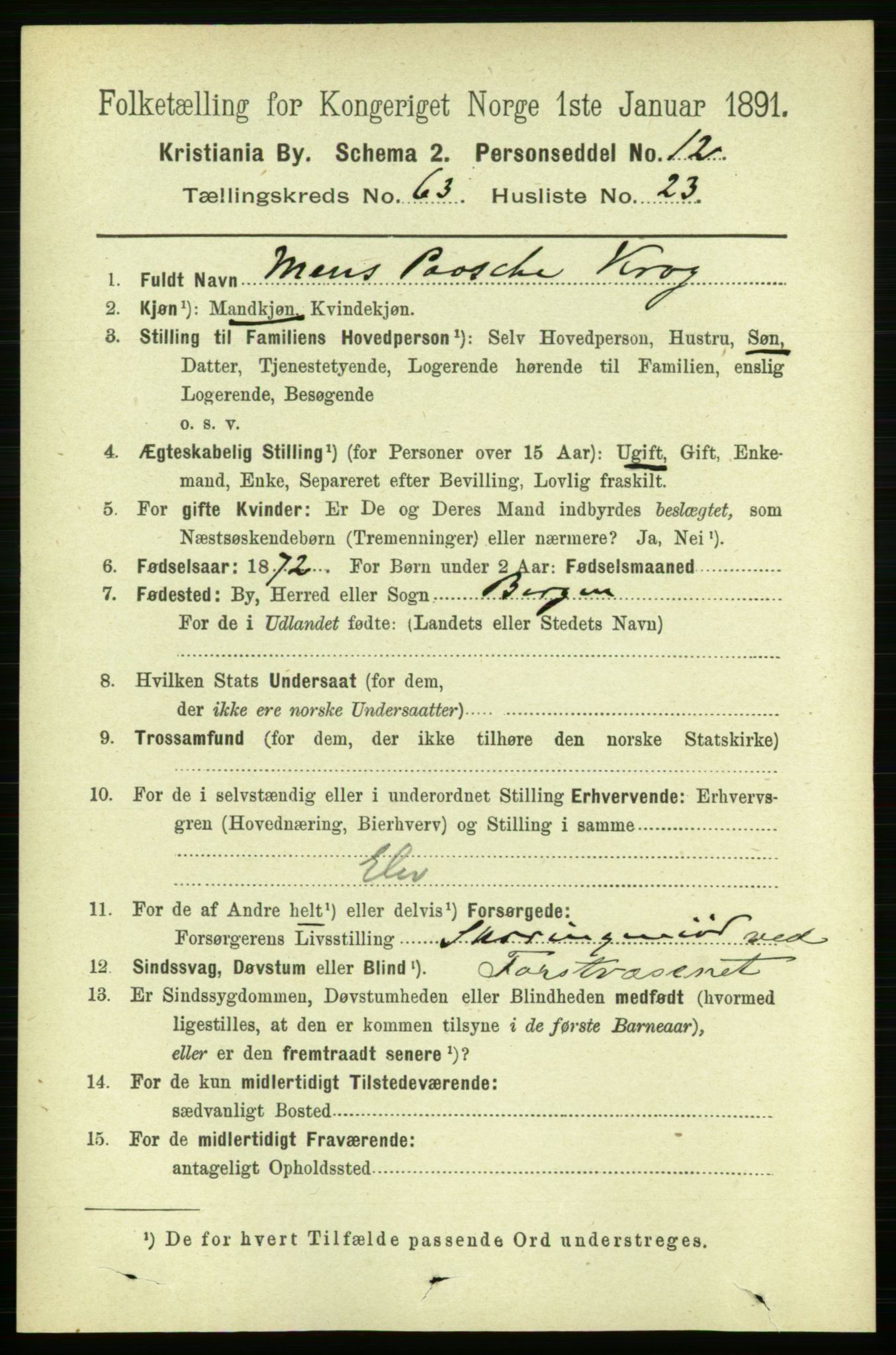 RA, 1891 census for 0301 Kristiania, 1891, p. 34129