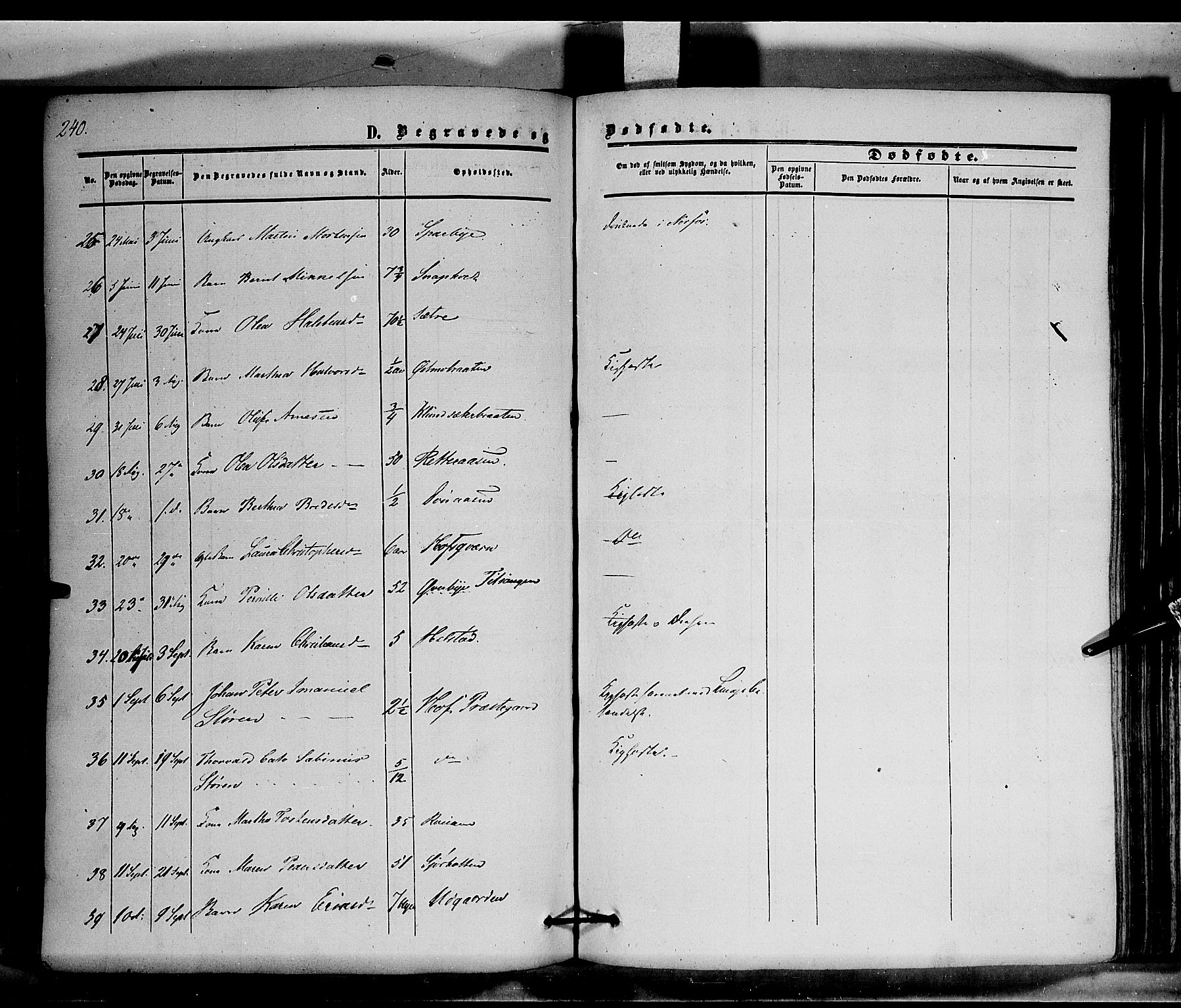 Hof prestekontor, AV/SAH-PREST-038/H/Ha/Haa/L0008: Parish register (official) no. 8, 1849-1861, p. 240