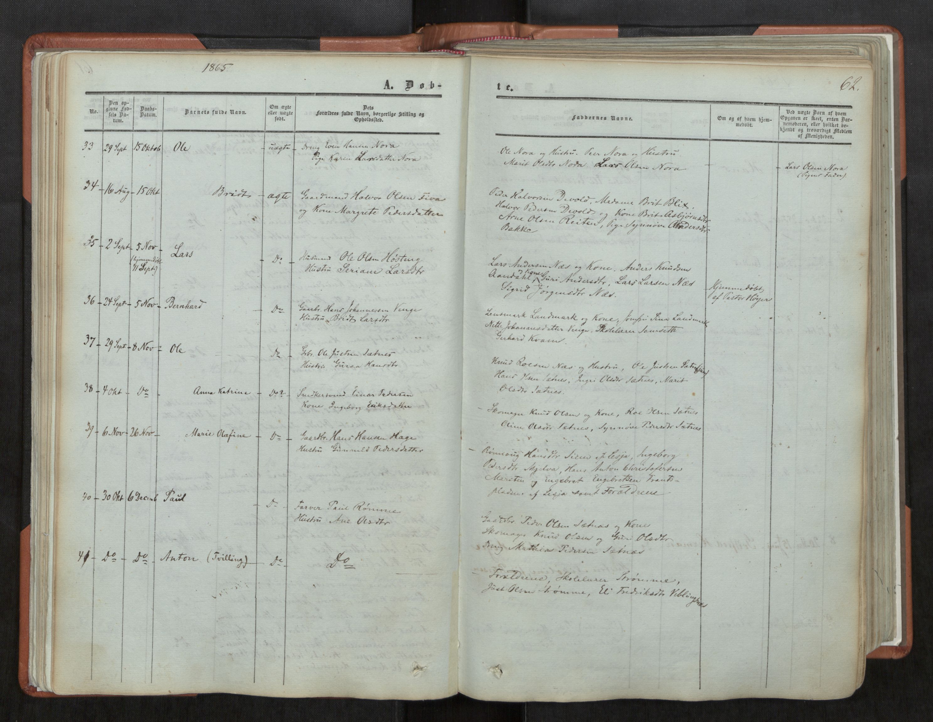 Ministerialprotokoller, klokkerbøker og fødselsregistre - Møre og Romsdal, AV/SAT-A-1454/544/L0572: Parish register (official) no. 544A05, 1854-1886, p. 62