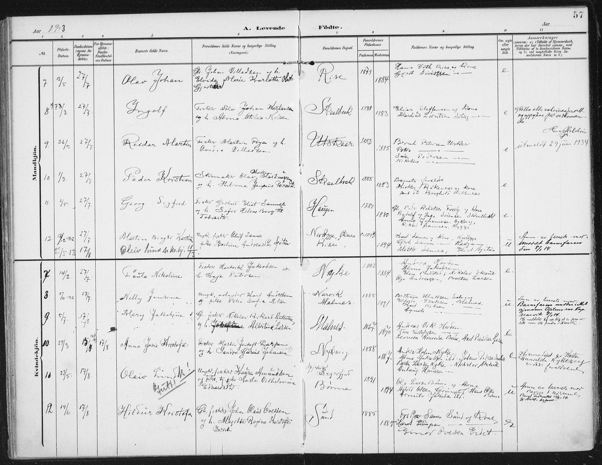 Ministerialprotokoller, klokkerbøker og fødselsregistre - Nordland, SAT/A-1459/892/L1321: Parish register (official) no. 892A02, 1902-1918, p. 57