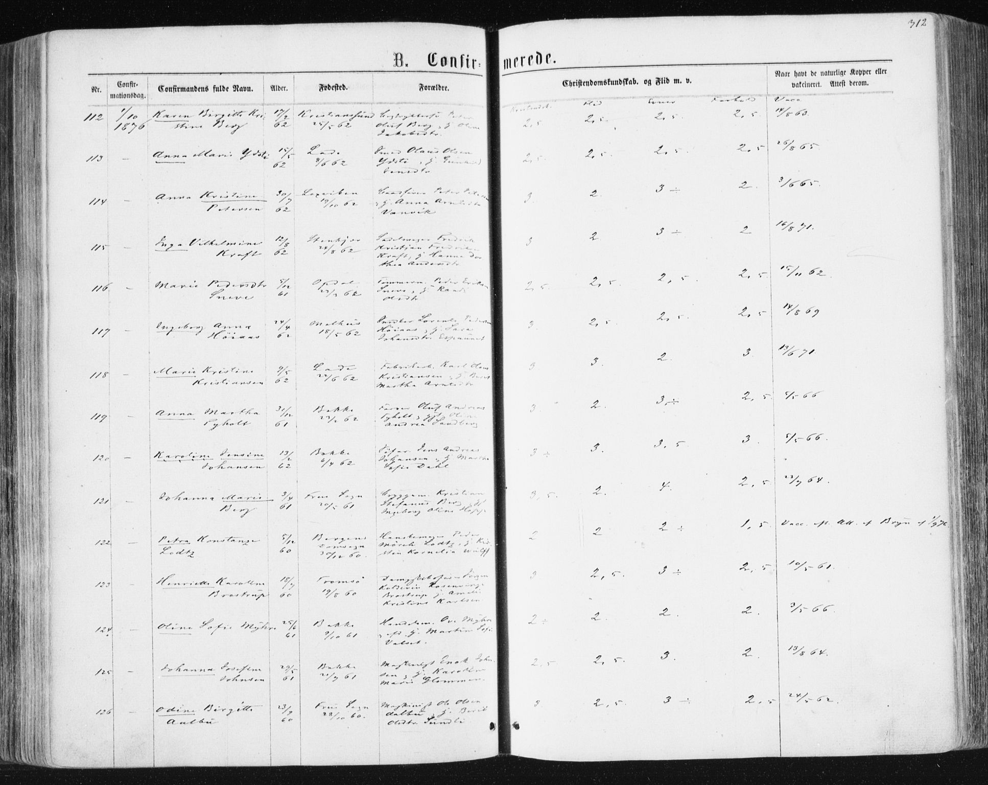 Ministerialprotokoller, klokkerbøker og fødselsregistre - Sør-Trøndelag, AV/SAT-A-1456/604/L0186: Parish register (official) no. 604A07, 1866-1877, p. 312