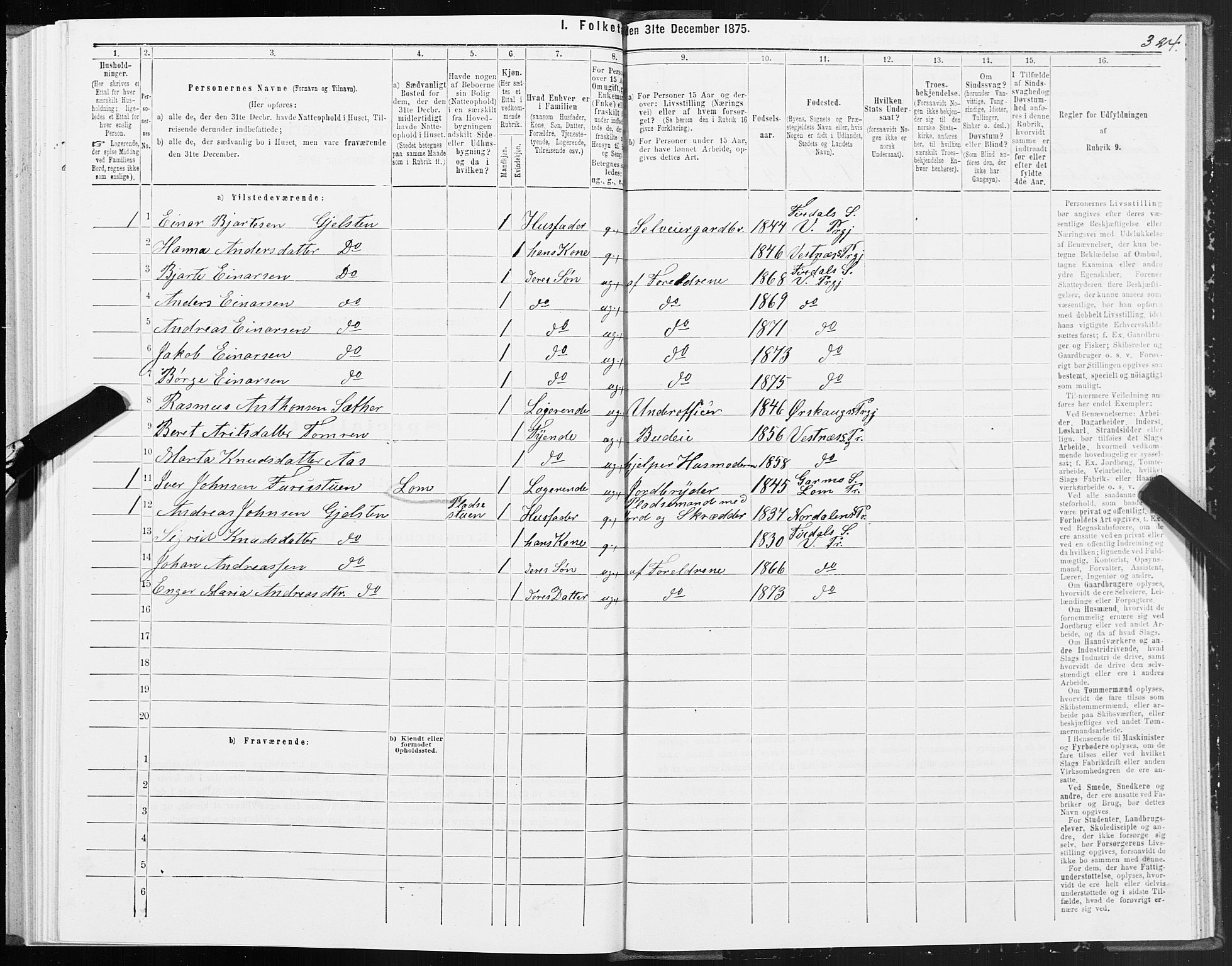 SAT, 1875 census for 1535P Vestnes, 1875, p. 3324