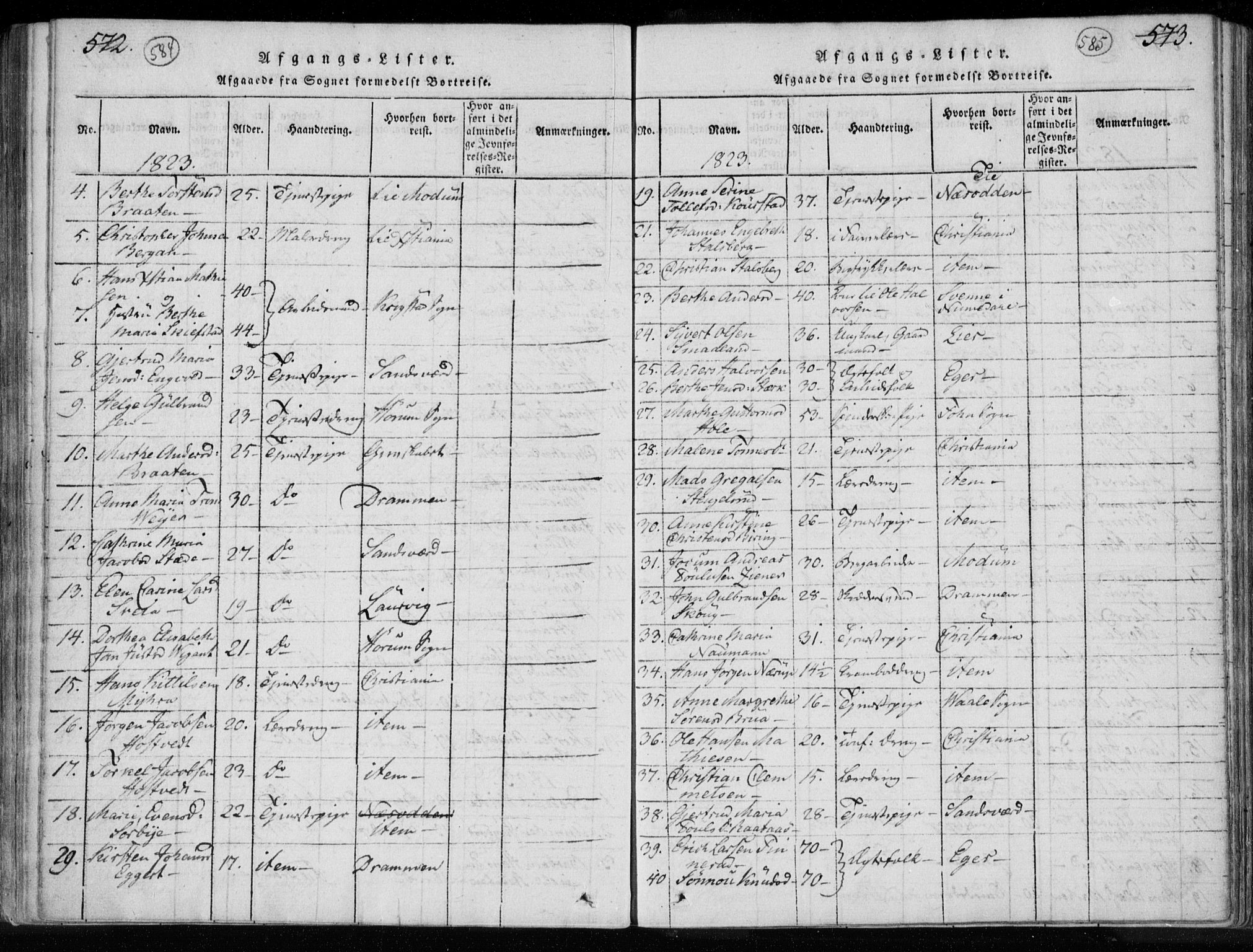 Kongsberg kirkebøker, AV/SAKO-A-22/F/Fa/L0008: Parish register (official) no. I 8, 1816-1839, p. 584-585