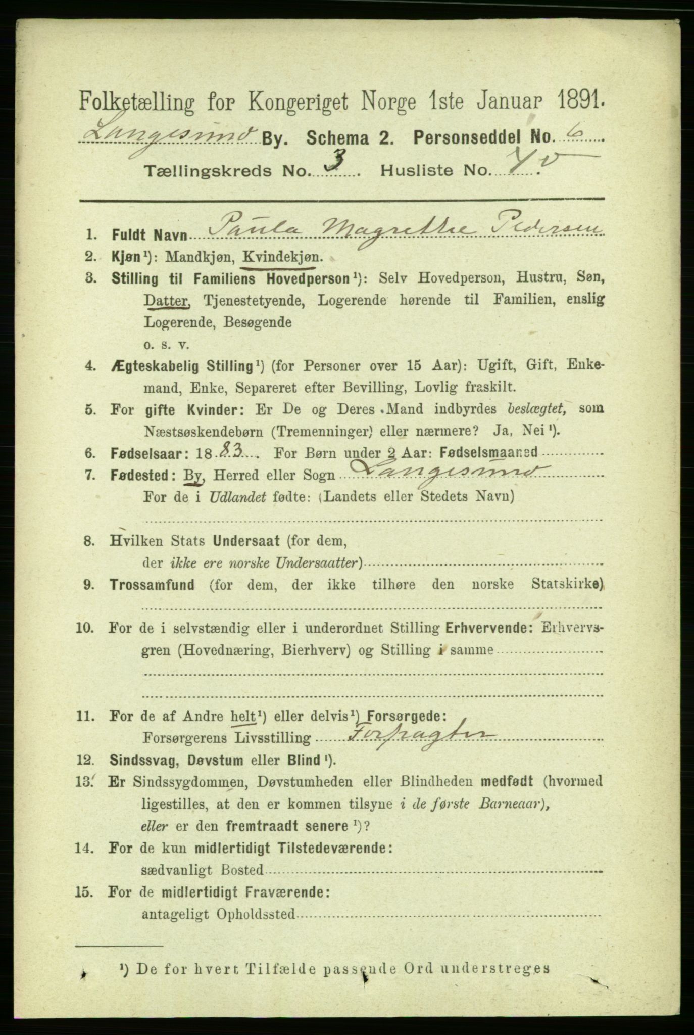 RA, 1891 census for 0802 Langesund, 1891, p. 1147