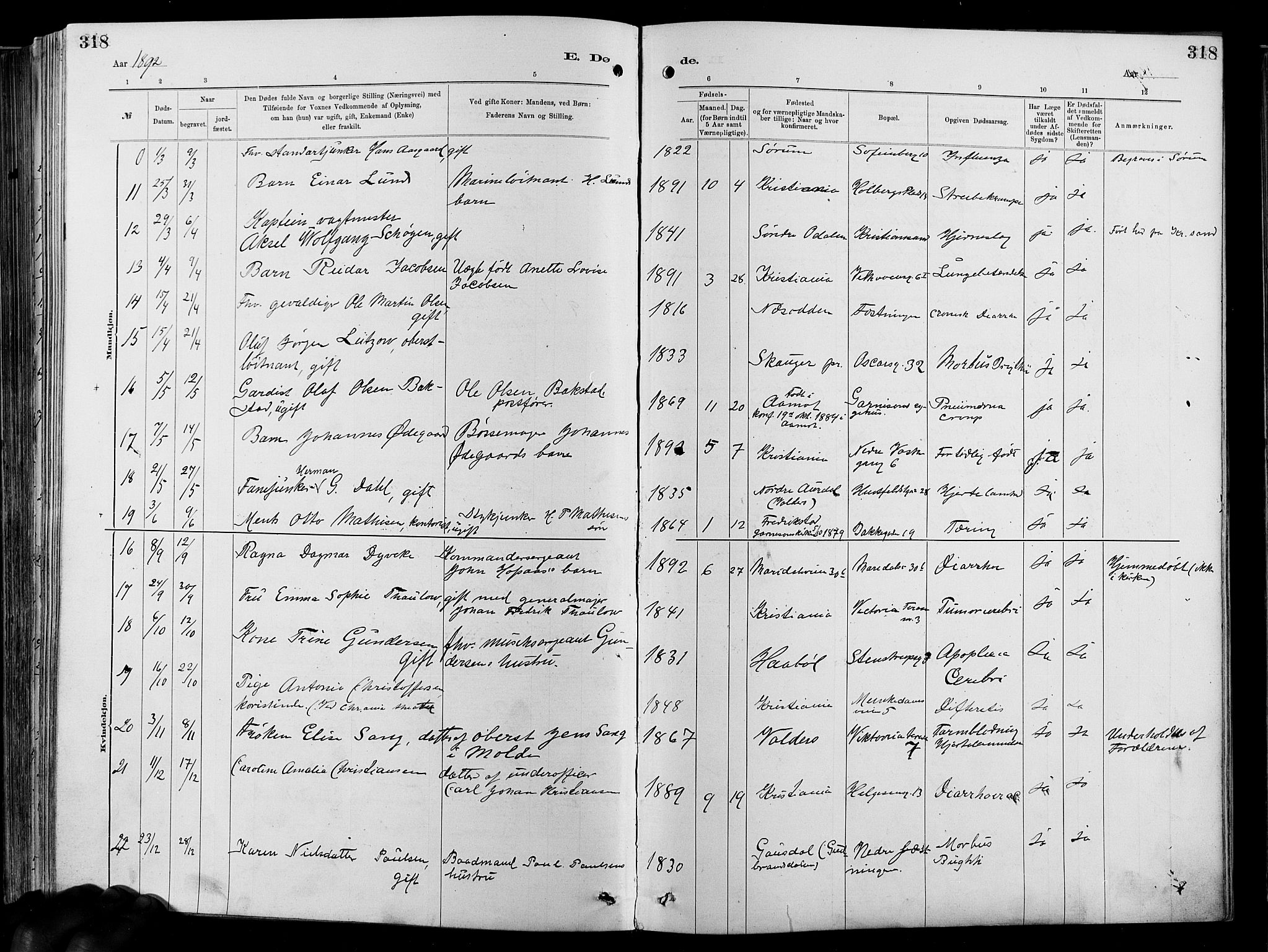 Garnisonsmenigheten Kirkebøker, SAO/A-10846/F/Fa/L0012: Parish register (official) no. 12, 1880-1893, p. 318