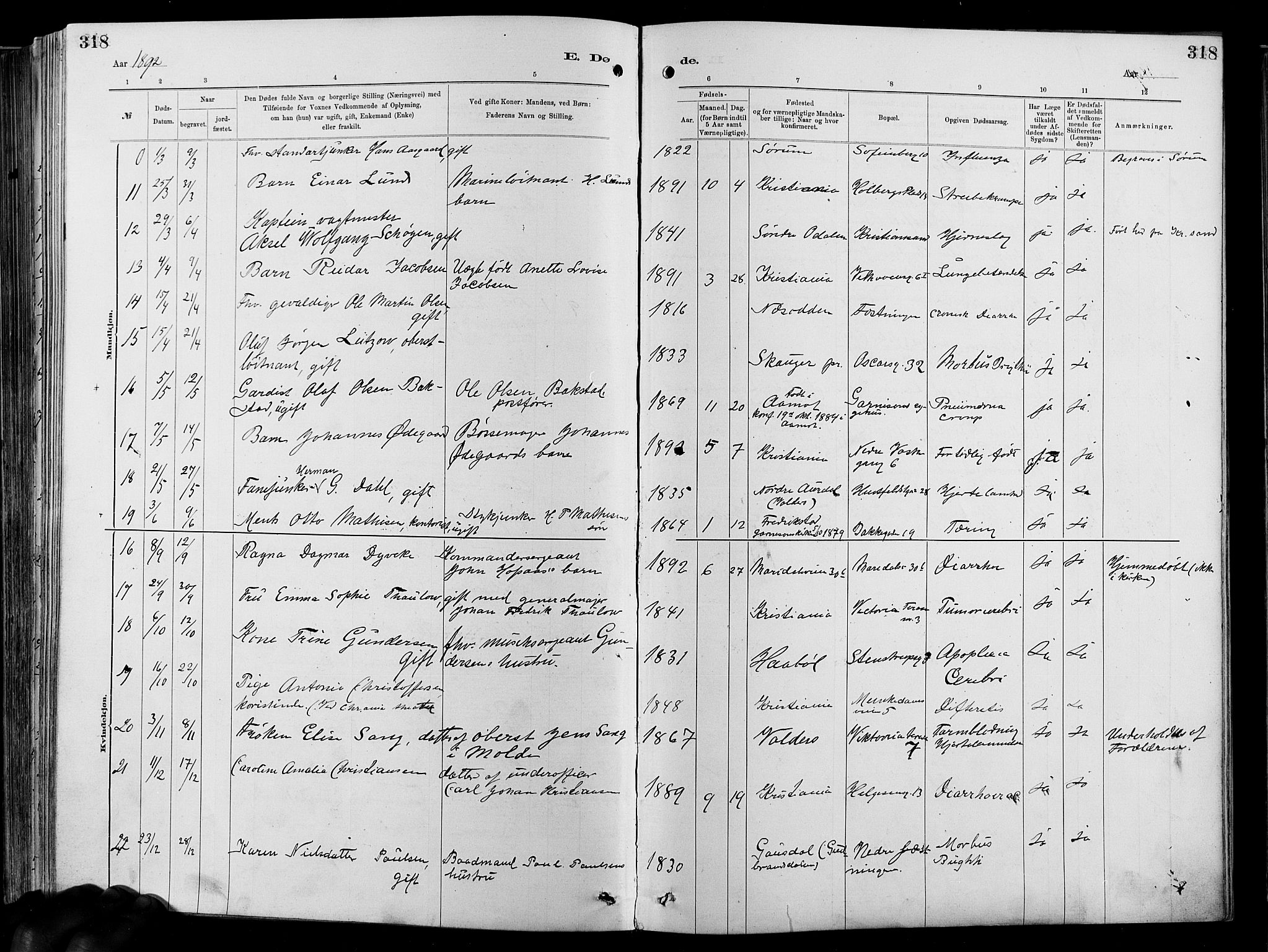 Garnisonsmenigheten Kirkebøker, AV/SAO-A-10846/F/Fa/L0012: Parish register (official) no. 12, 1880-1893, p. 318