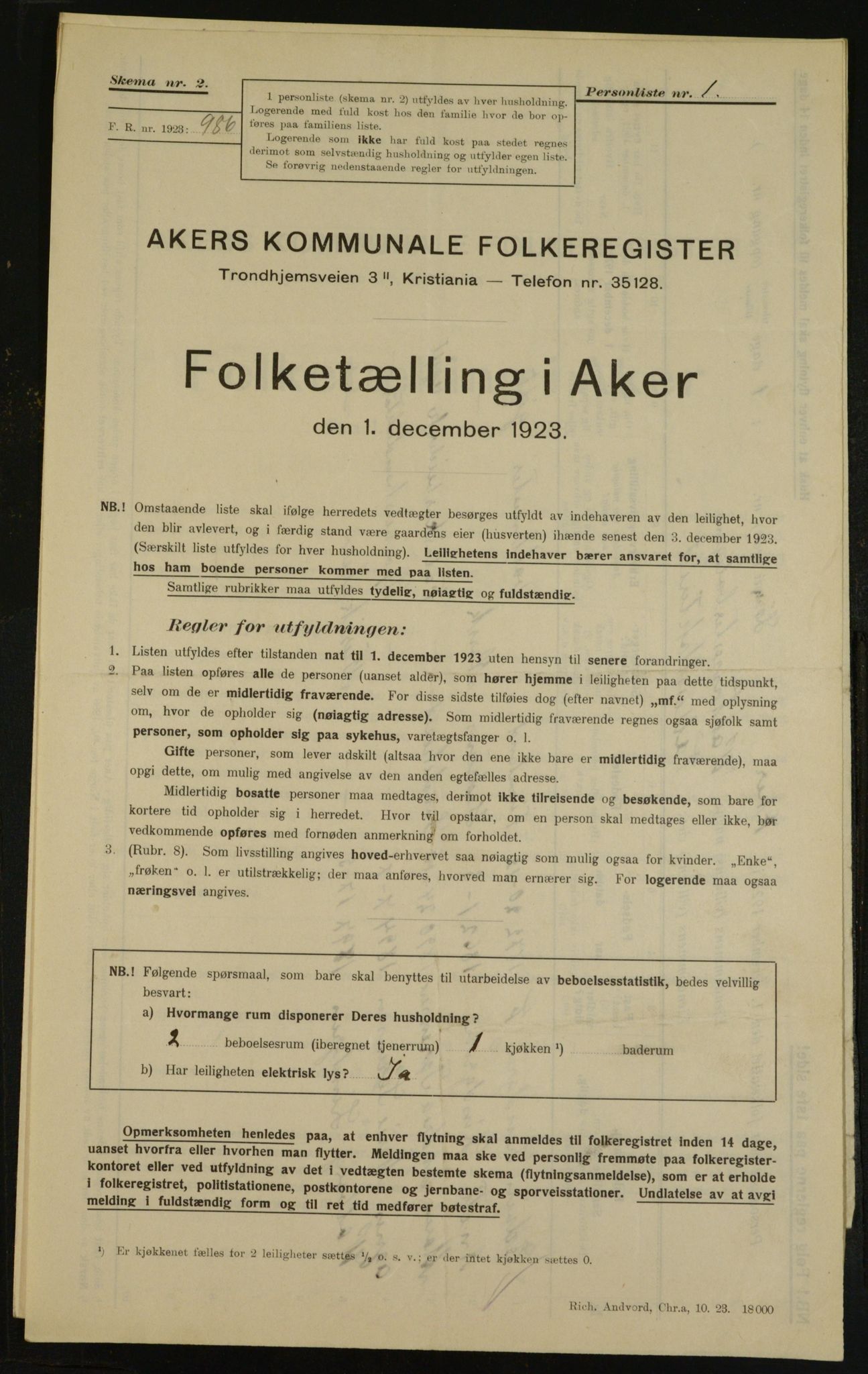 , Municipal Census 1923 for Aker, 1923, p. 28843