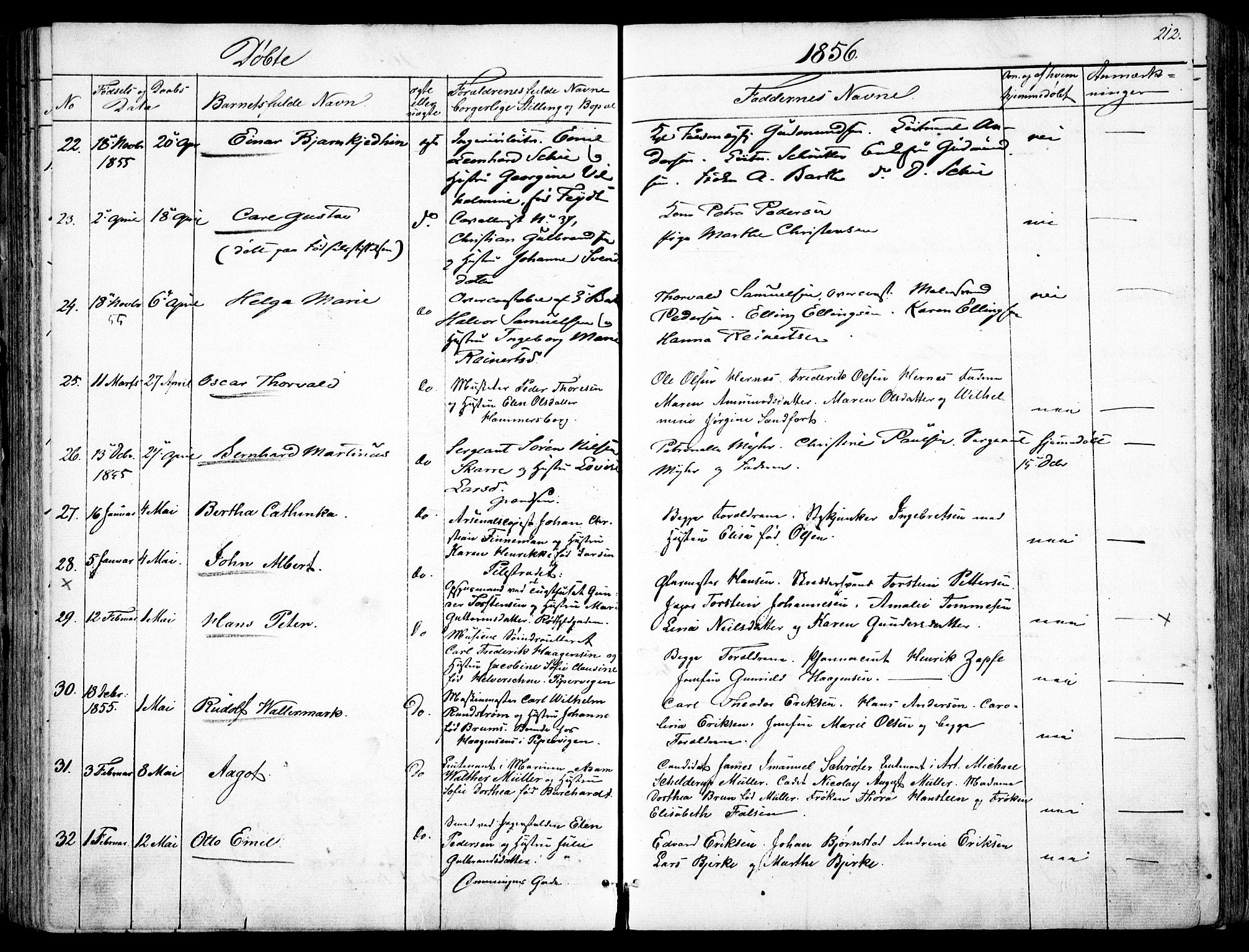 Garnisonsmenigheten Kirkebøker, AV/SAO-A-10846/F/Fa/L0008: Parish register (official) no. 8, 1842-1859, p. 212