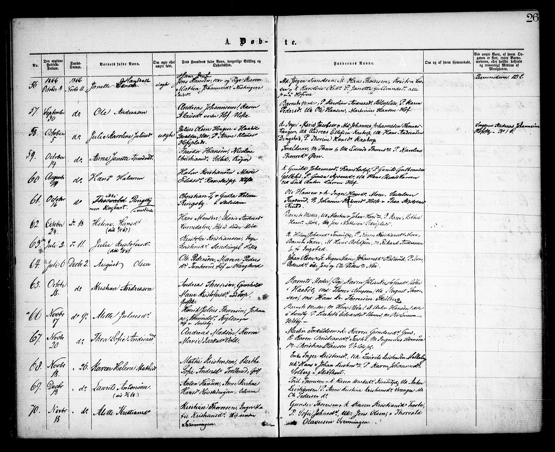 Spydeberg prestekontor Kirkebøker, SAO/A-10924/F/Fa/L0006: Parish register (official) no. I 6, 1863-1874, p. 26