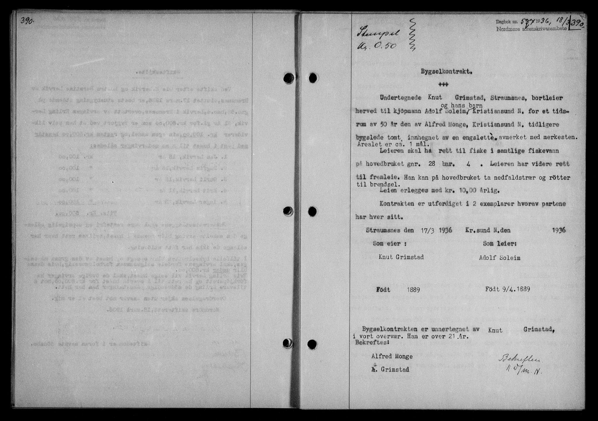 Nordmøre sorenskriveri, AV/SAT-A-4132/1/2/2Ca/L0087: Mortgage book no. 77, 1935-1936, Deed date: 18.03.1936