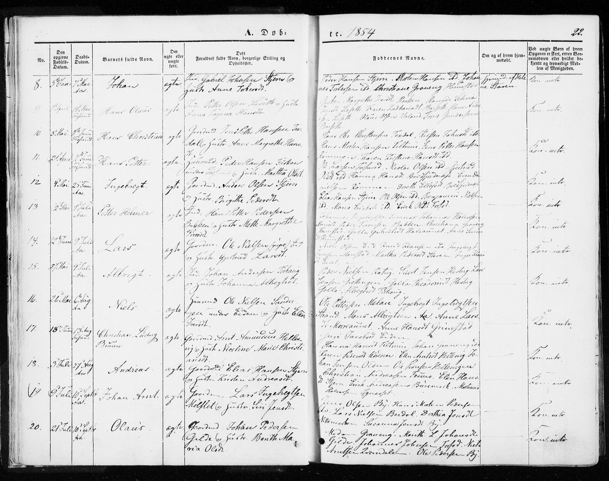 Ministerialprotokoller, klokkerbøker og fødselsregistre - Sør-Trøndelag, SAT/A-1456/655/L0677: Parish register (official) no. 655A06, 1847-1860, p. 22