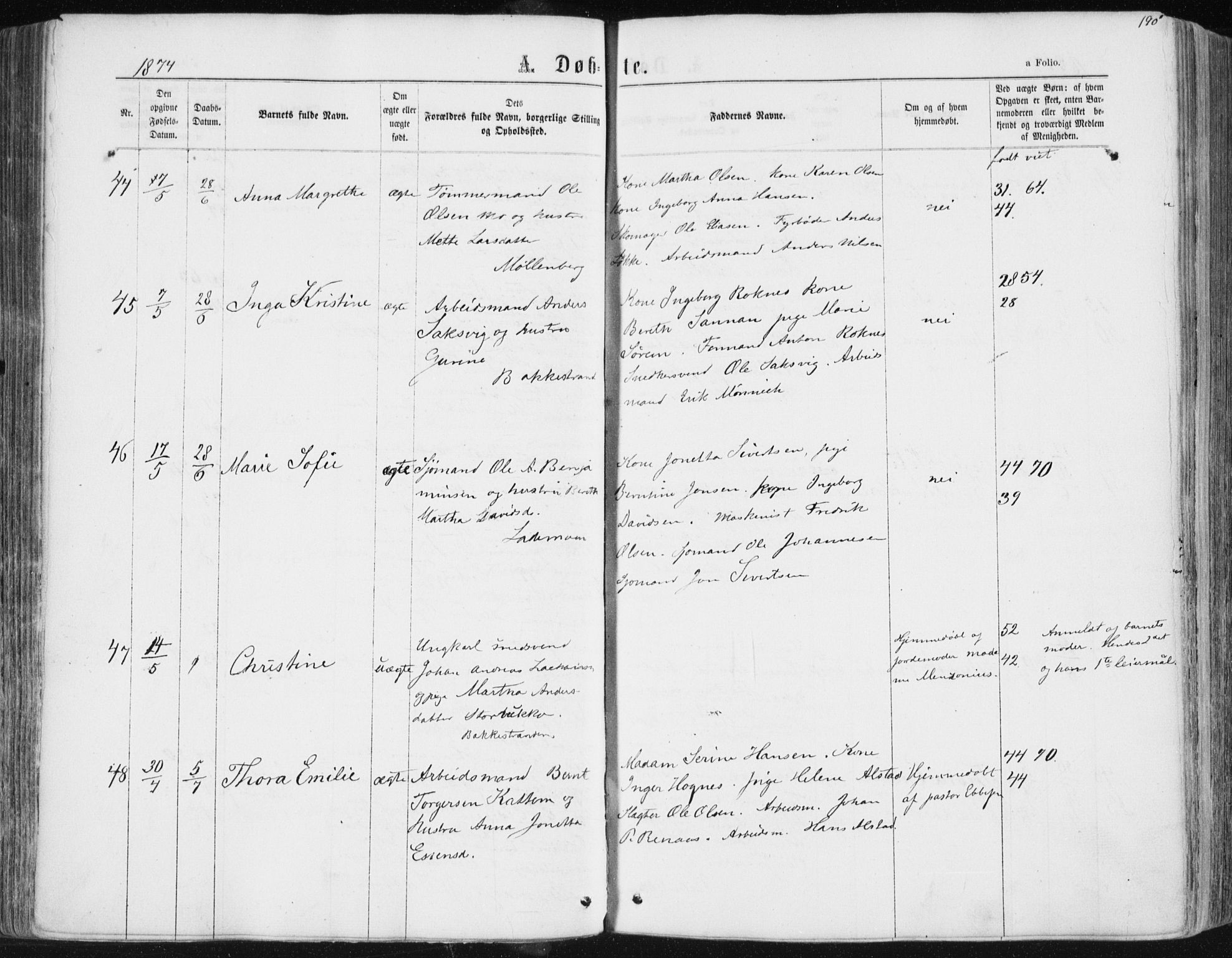 Ministerialprotokoller, klokkerbøker og fødselsregistre - Sør-Trøndelag, AV/SAT-A-1456/604/L0186: Parish register (official) no. 604A07, 1866-1877, p. 190