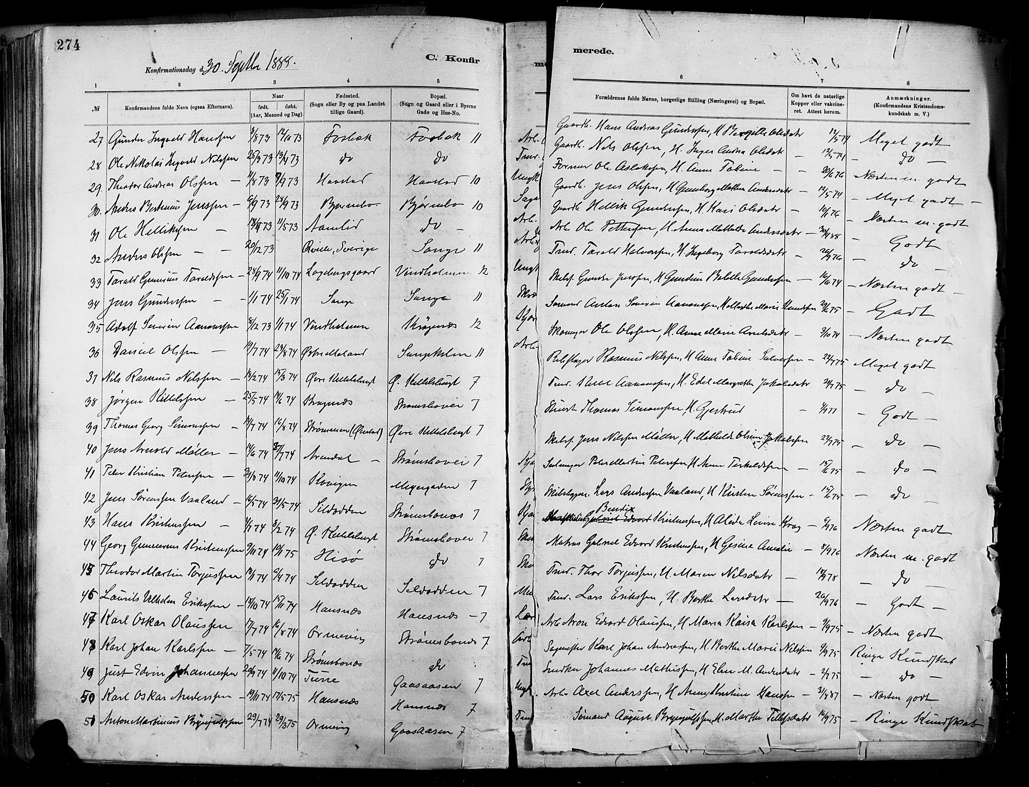 Barbu sokneprestkontor, SAK/1111-0003/F/Fa/L0002: Parish register (official) no. A 2, 1883-1898, p. 274