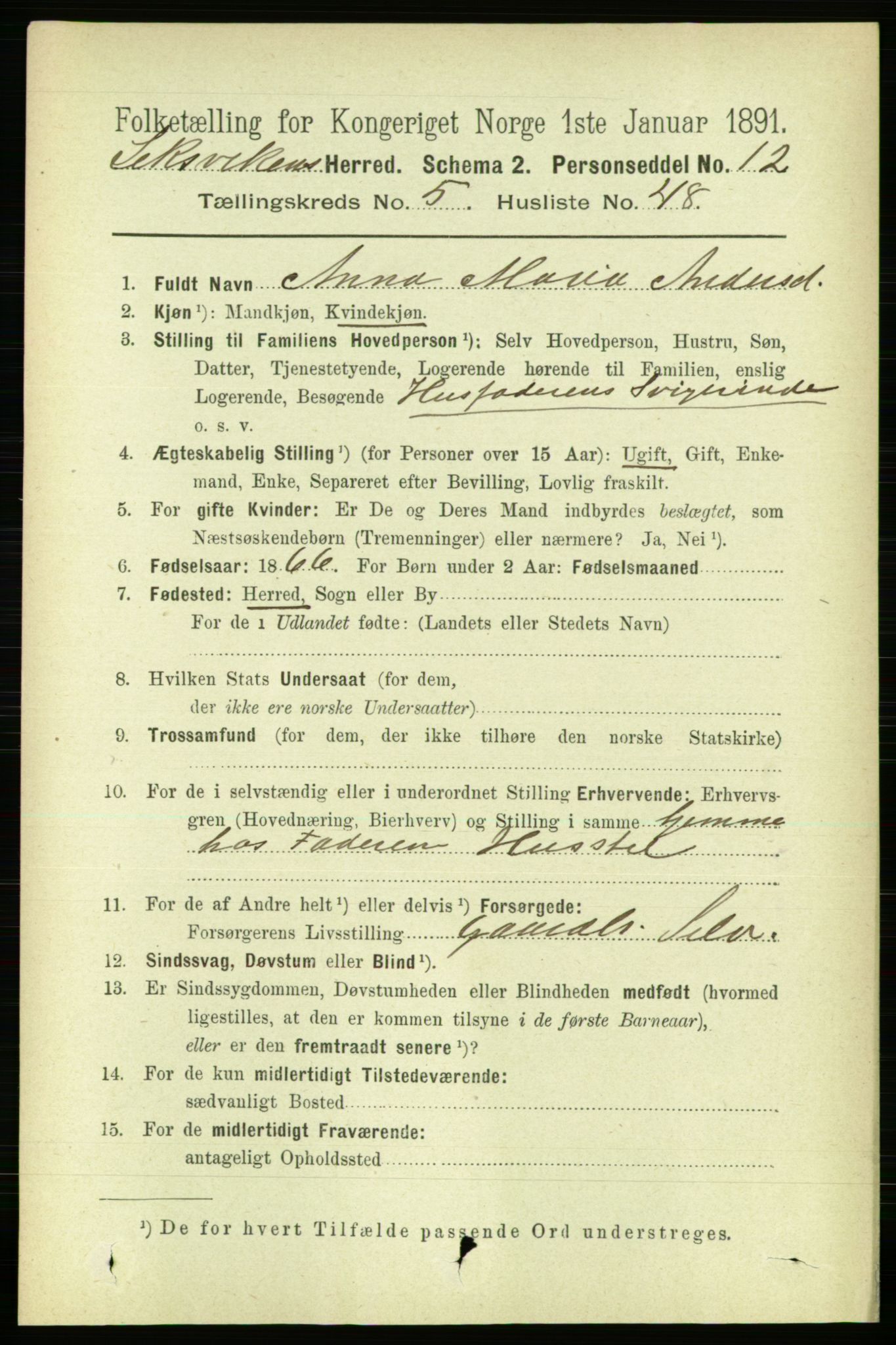 RA, 1891 census for 1718 Leksvik, 1891, p. 2889