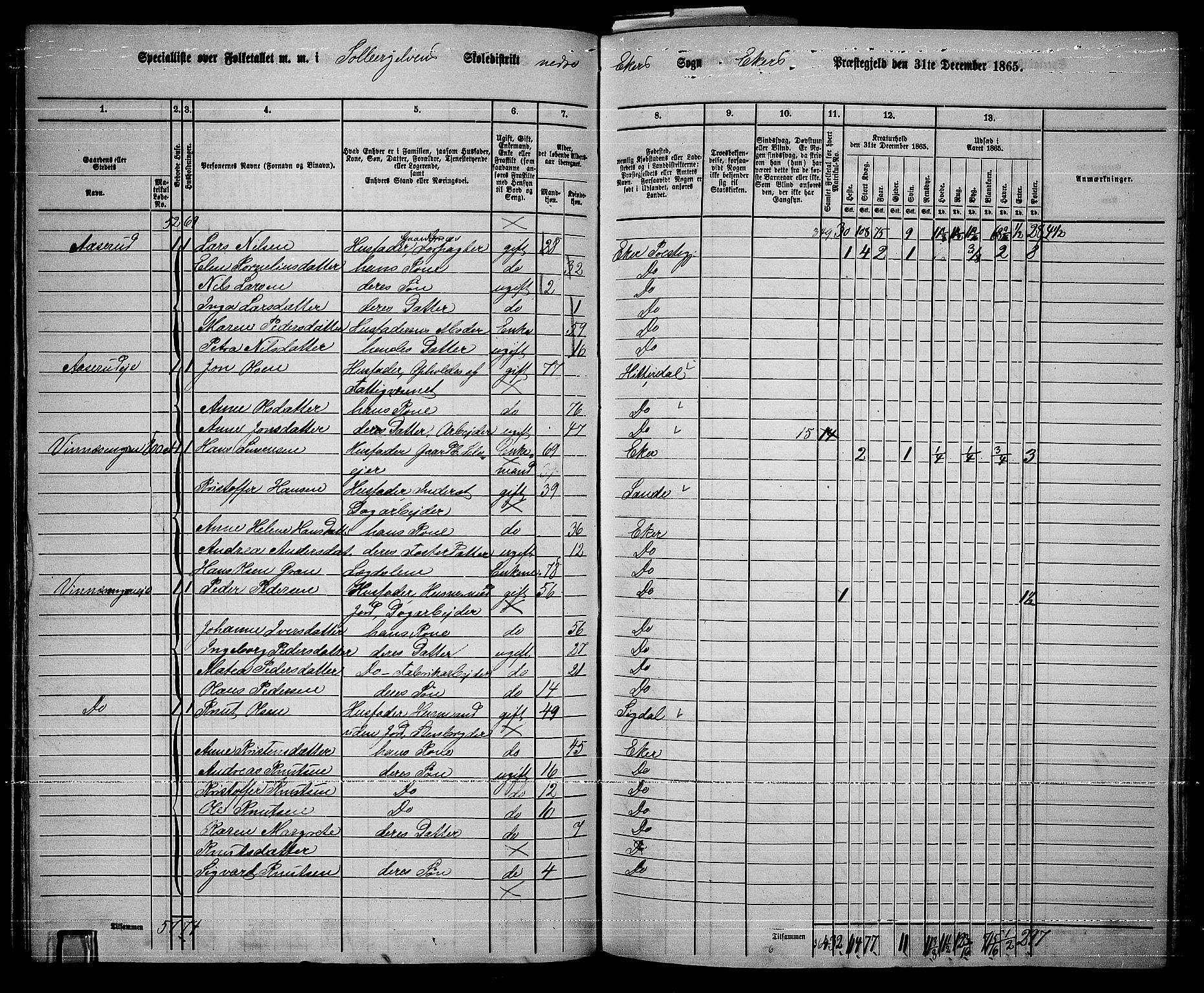 RA, 1865 census for Eiker, 1865, p. 355