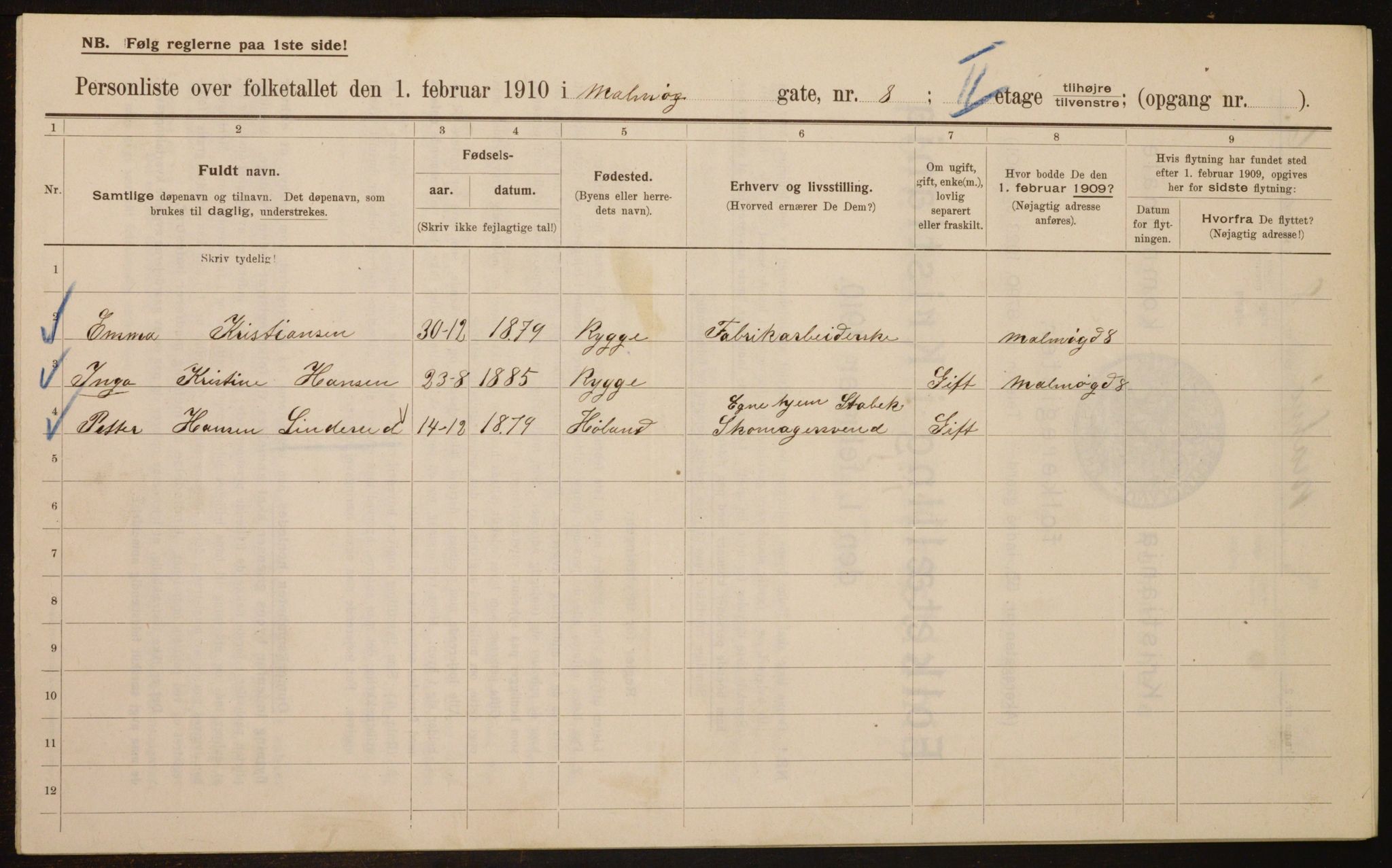 OBA, Municipal Census 1910 for Kristiania, 1910, p. 58015