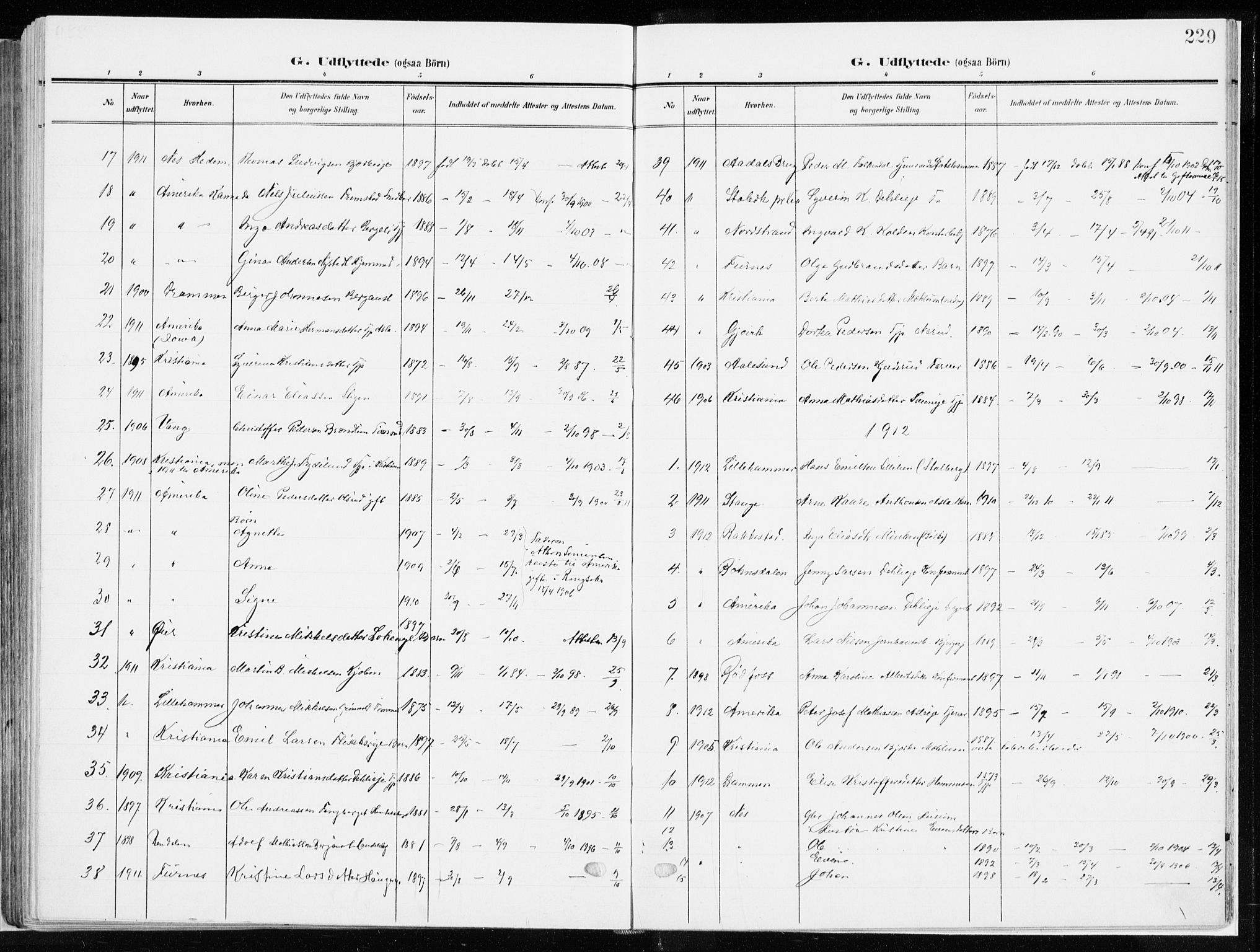 Ringsaker prestekontor, SAH/PREST-014/K/Ka/L0019: Parish register (official) no. 19, 1905-1920, p. 229