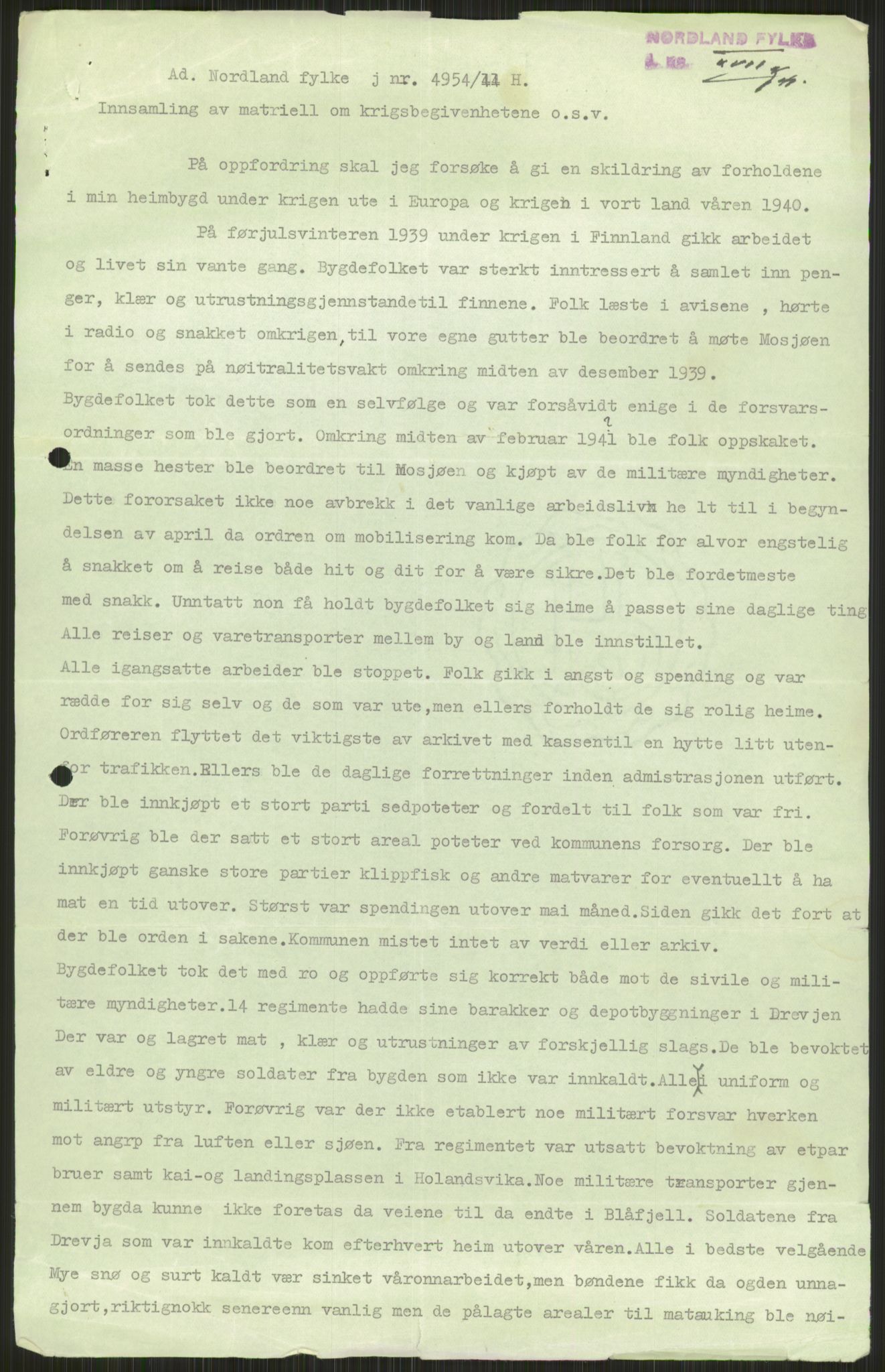 Forsvaret, Forsvarets krigshistoriske avdeling, AV/RA-RAFA-2017/Y/Ya/L0017: II-C-11-31 - Fylkesmenn.  Rapporter om krigsbegivenhetene 1940., 1940, p. 115