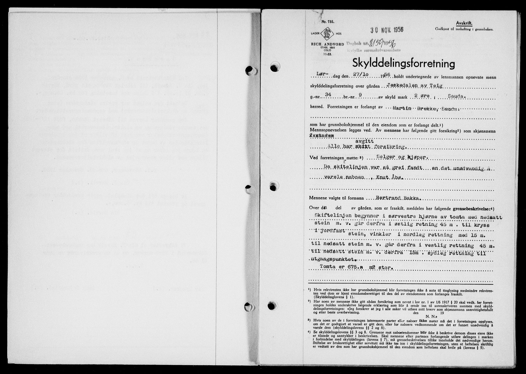 Ryfylke tingrett, AV/SAST-A-100055/001/II/IIB/L0135: Mortgage book no. 114, 1956-1957, Diary no: : 2159/1956