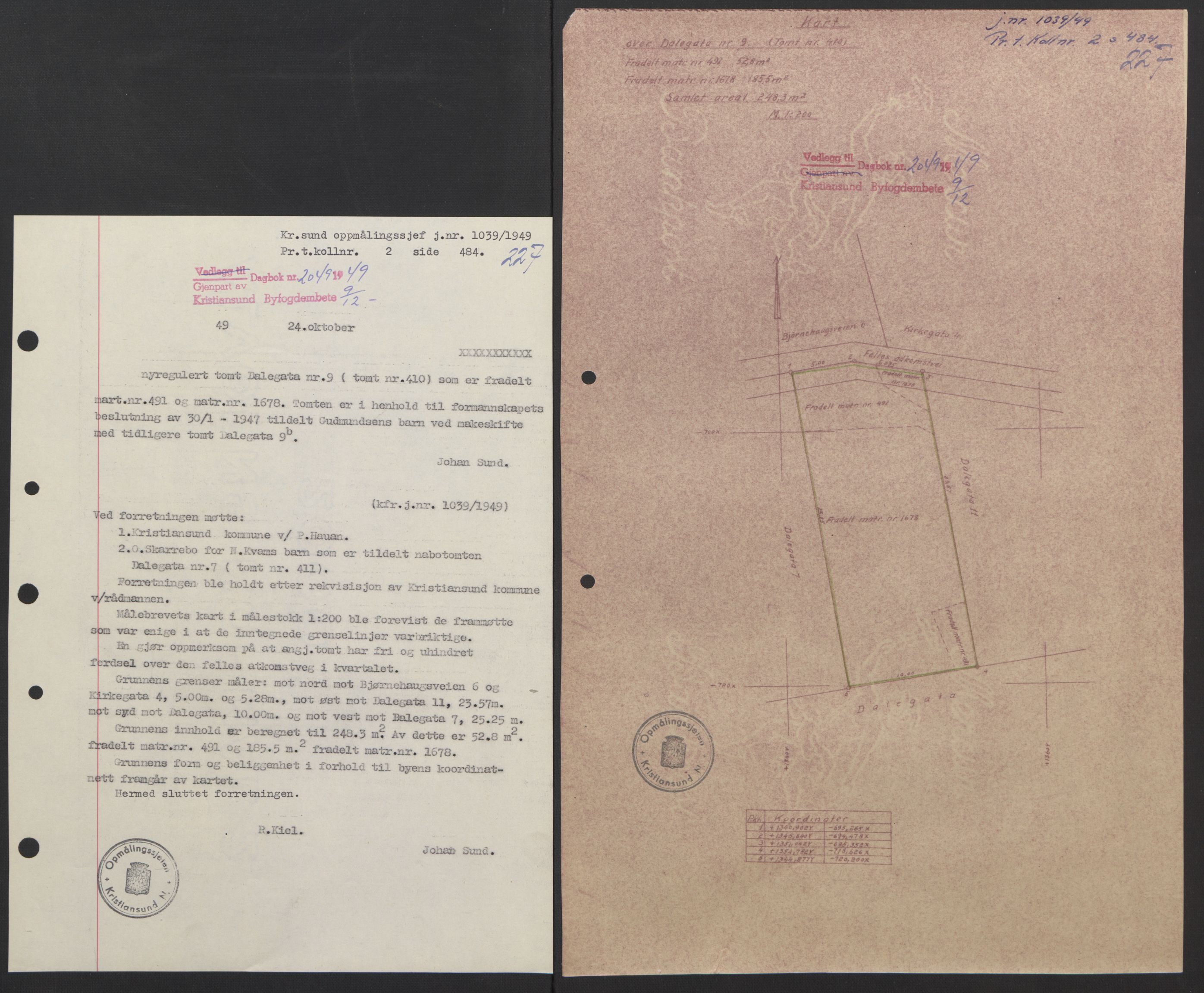 Kristiansund byfogd, AV/SAT-A-4587/A/27: Mortgage book no. 42, 1947-1950, Diary no: : 2049/1949