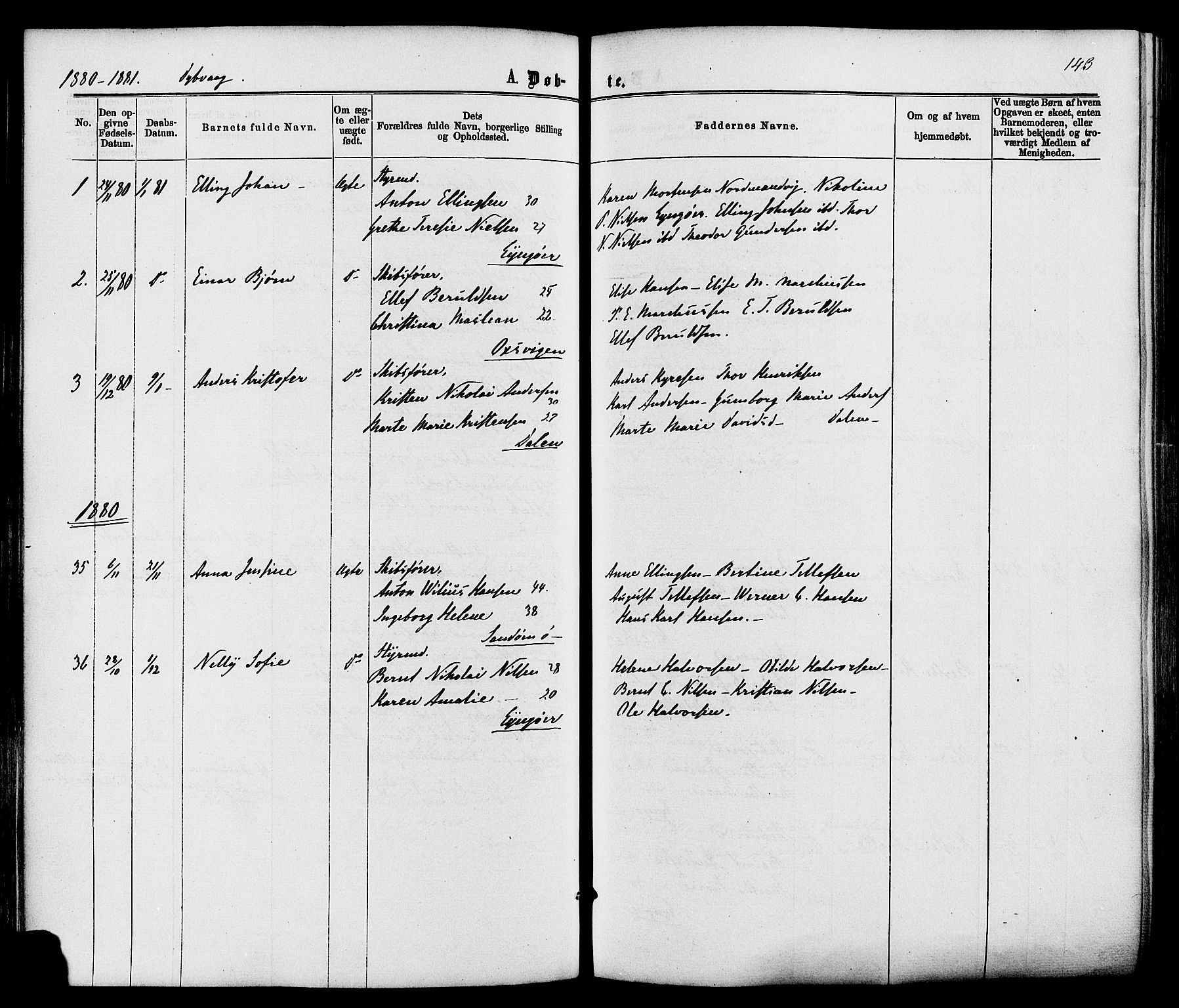 Dypvåg sokneprestkontor, SAK/1111-0007/F/Fa/Faa/L0007: Parish register (official) no. A 7/ 1, 1872-1884, p. 143