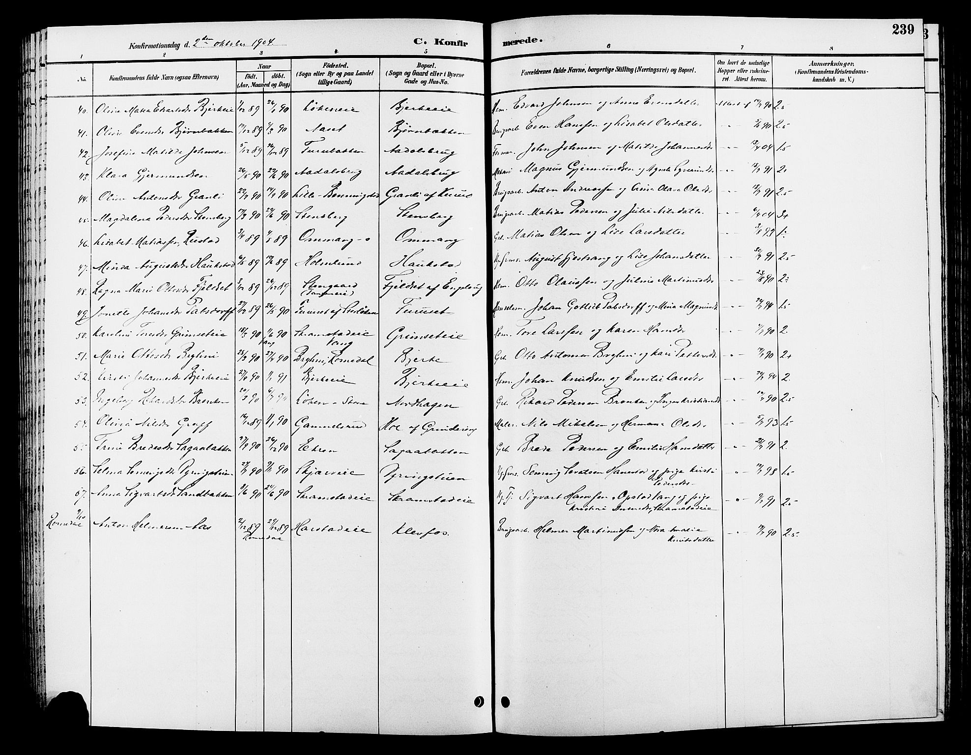 Løten prestekontor, AV/SAH-PREST-022/L/La/L0006: Parish register (copy) no. 6, 1892-1909, p. 239