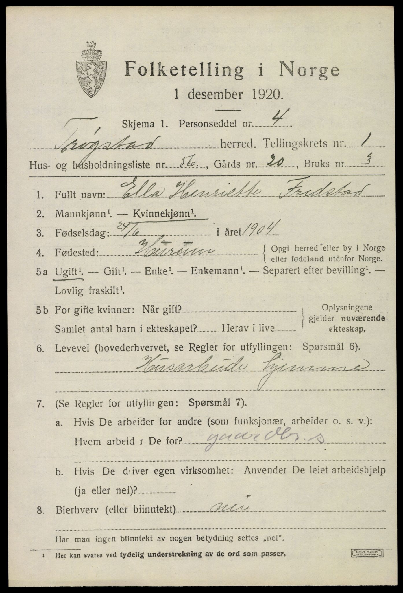 SAO, 1920 census for Trøgstad, 1920, p. 2066