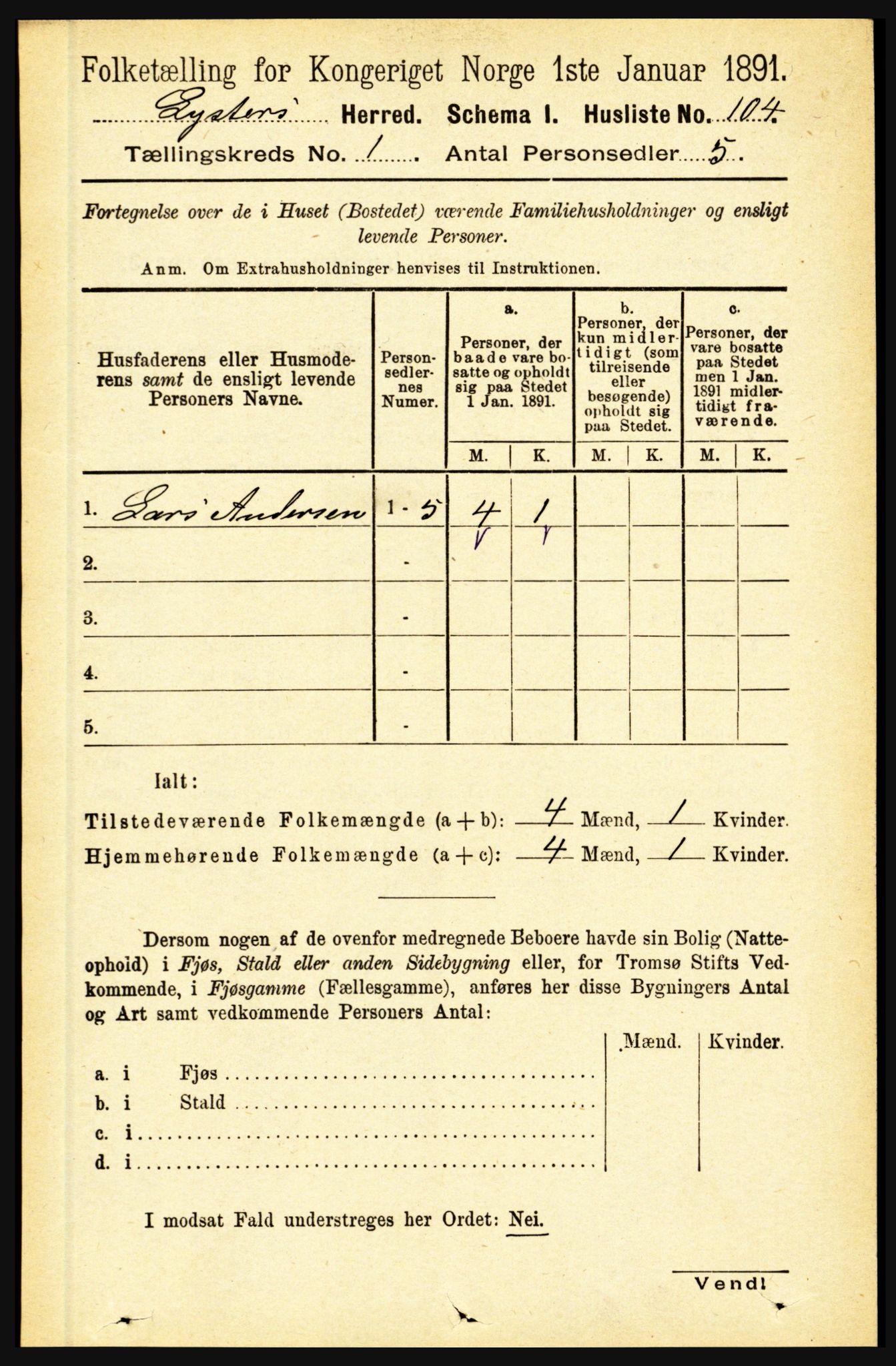 RA, 1891 census for 1426 Luster, 1891, p. 138