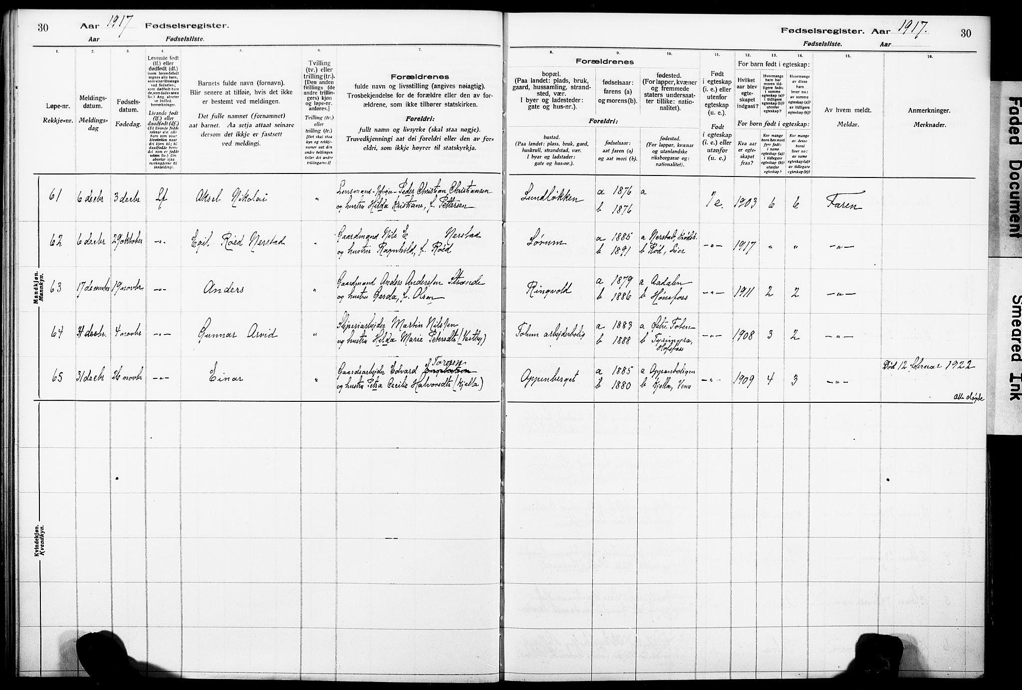 Norderhov kirkebøker, AV/SAKO-A-237/J/Ja/L0001: Birth register no. 1, 1916-1930, p. 30