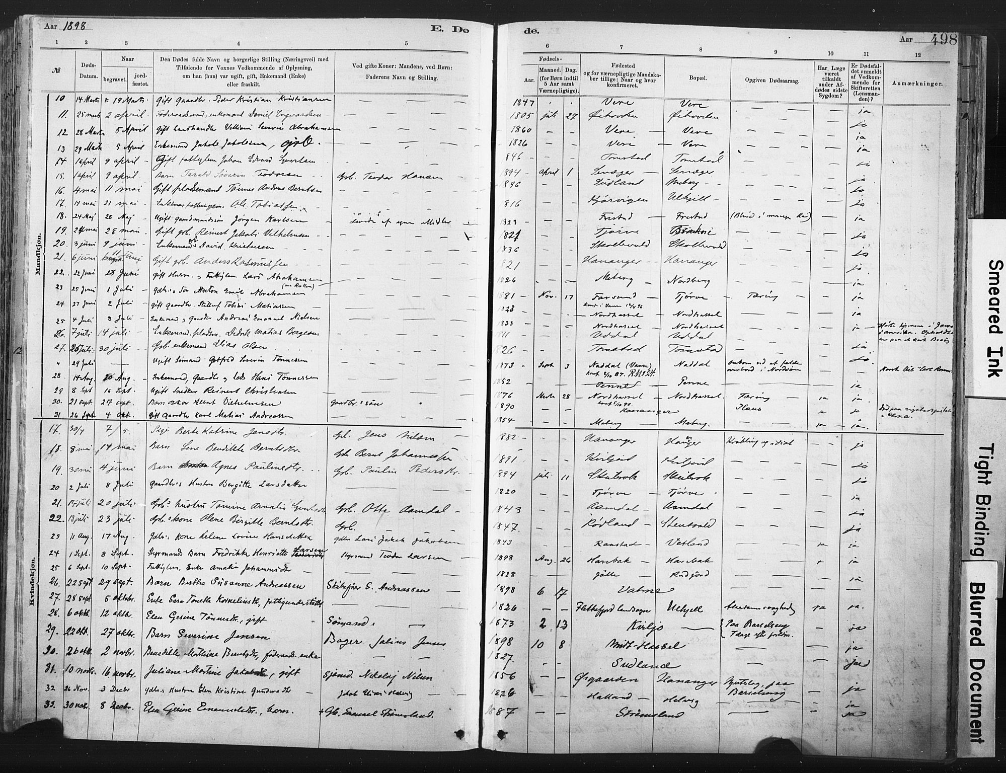 Lista sokneprestkontor, AV/SAK-1111-0027/F/Fa/L0012: Parish register (official) no. A 12, 1879-1903, p. 498