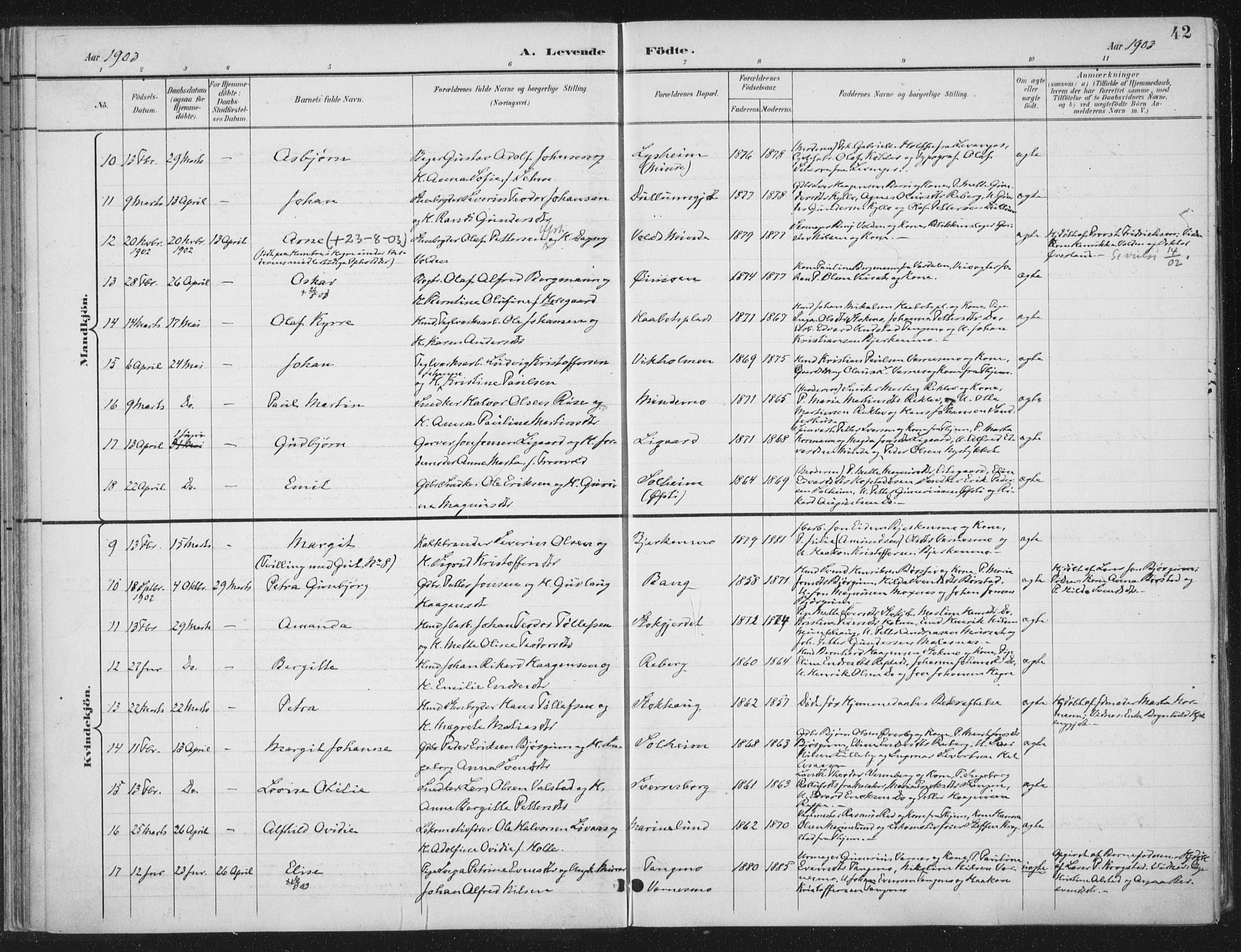 Ministerialprotokoller, klokkerbøker og fødselsregistre - Nord-Trøndelag, SAT/A-1458/709/L0082: Parish register (official) no. 709A22, 1896-1916, p. 42