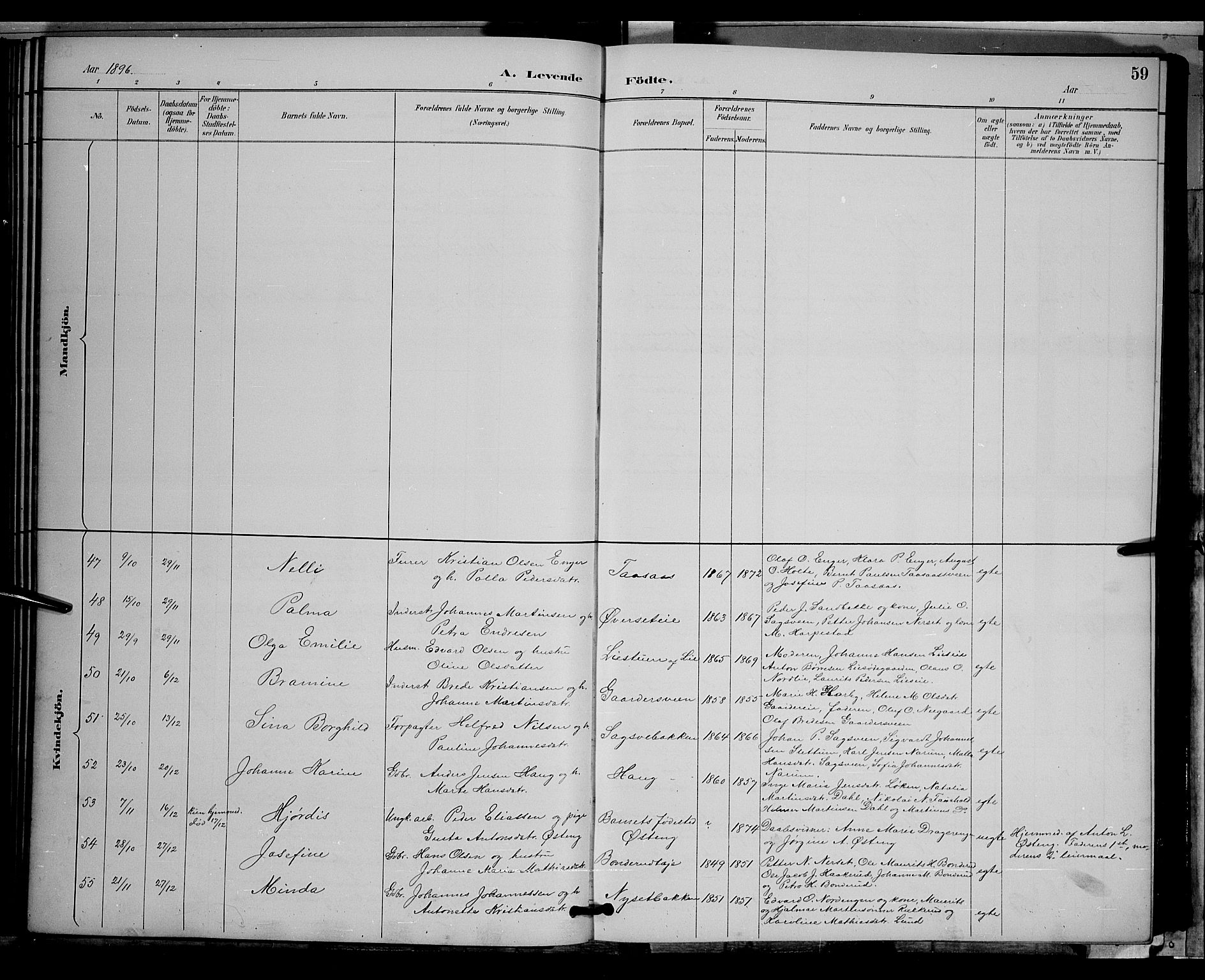 Vestre Toten prestekontor, SAH/PREST-108/H/Ha/Hab/L0009: Parish register (copy) no. 9, 1888-1900, p. 59