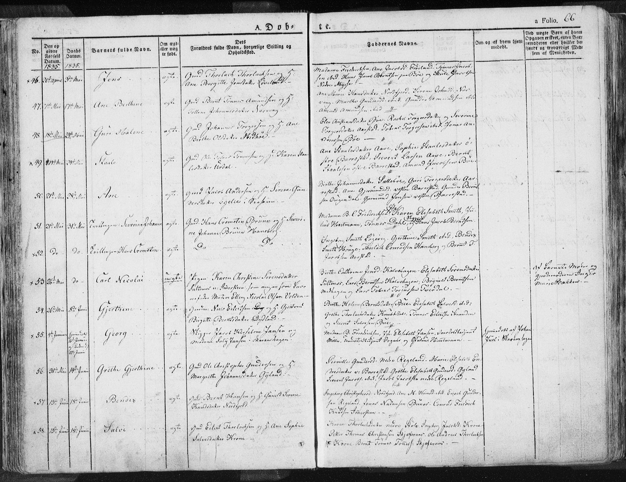 Sokndal sokneprestkontor, AV/SAST-A-101808: Parish register (official) no. A 7.1, 1826-1842, p. 66