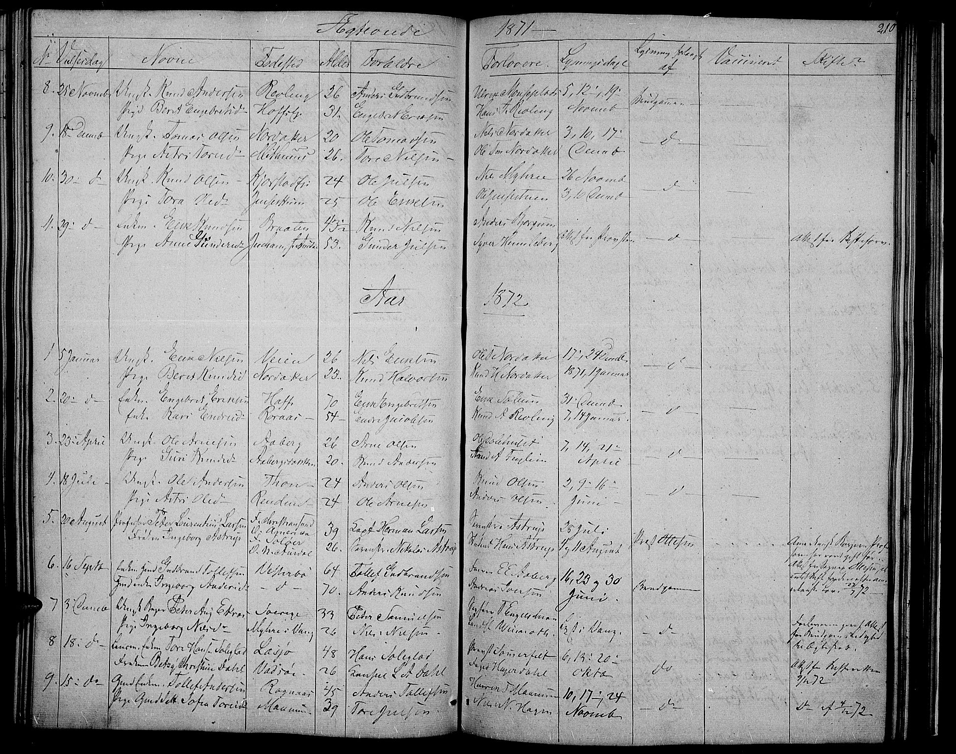 Nord-Aurdal prestekontor, SAH/PREST-132/H/Ha/Hab/L0002: Parish register (copy) no. 2, 1842-1877, p. 210