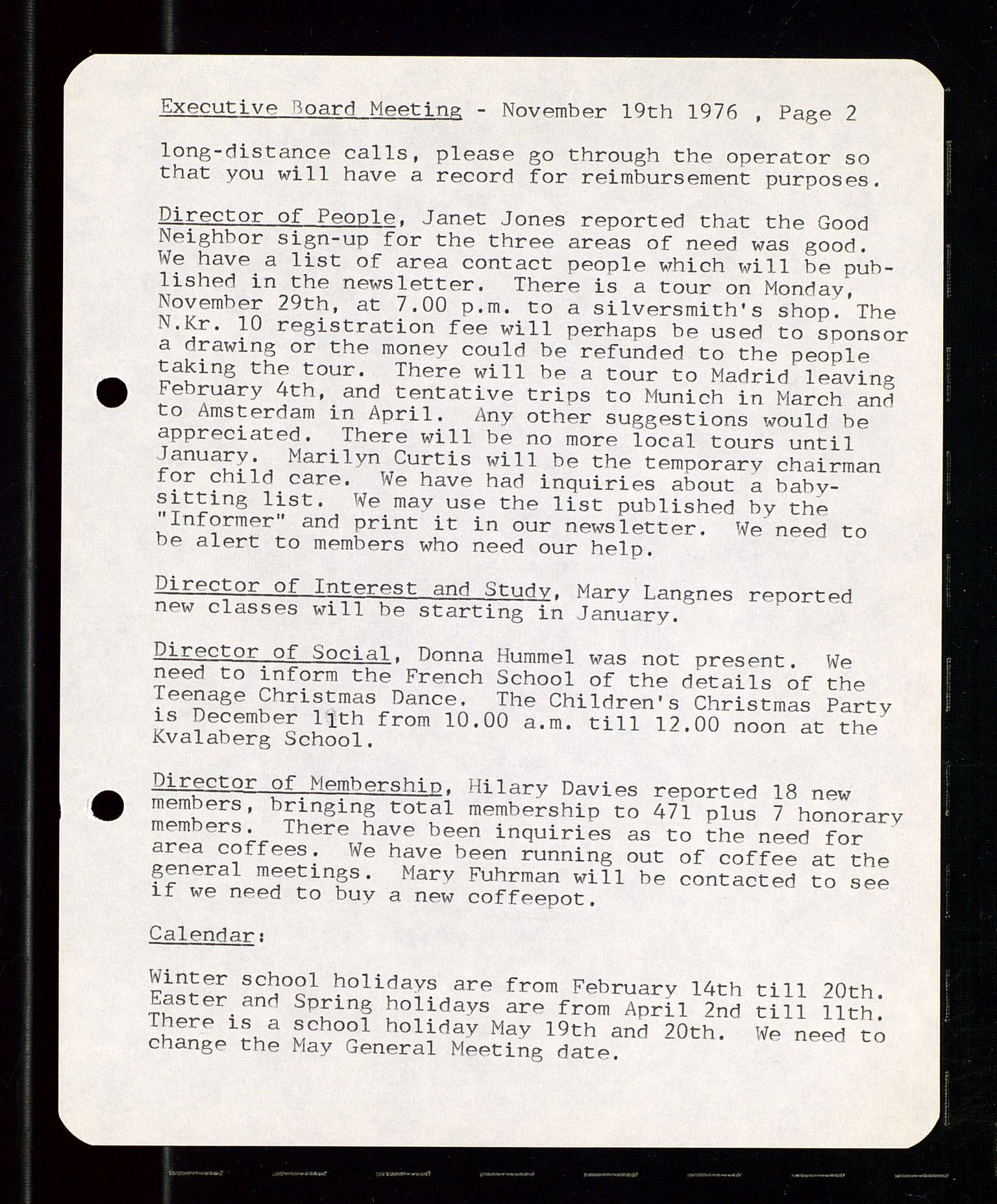 PA 1547 - Petroleum Wives Club, AV/SAST-A-101974/A/Aa/L0001: Board and General Meeting, 1970-1983