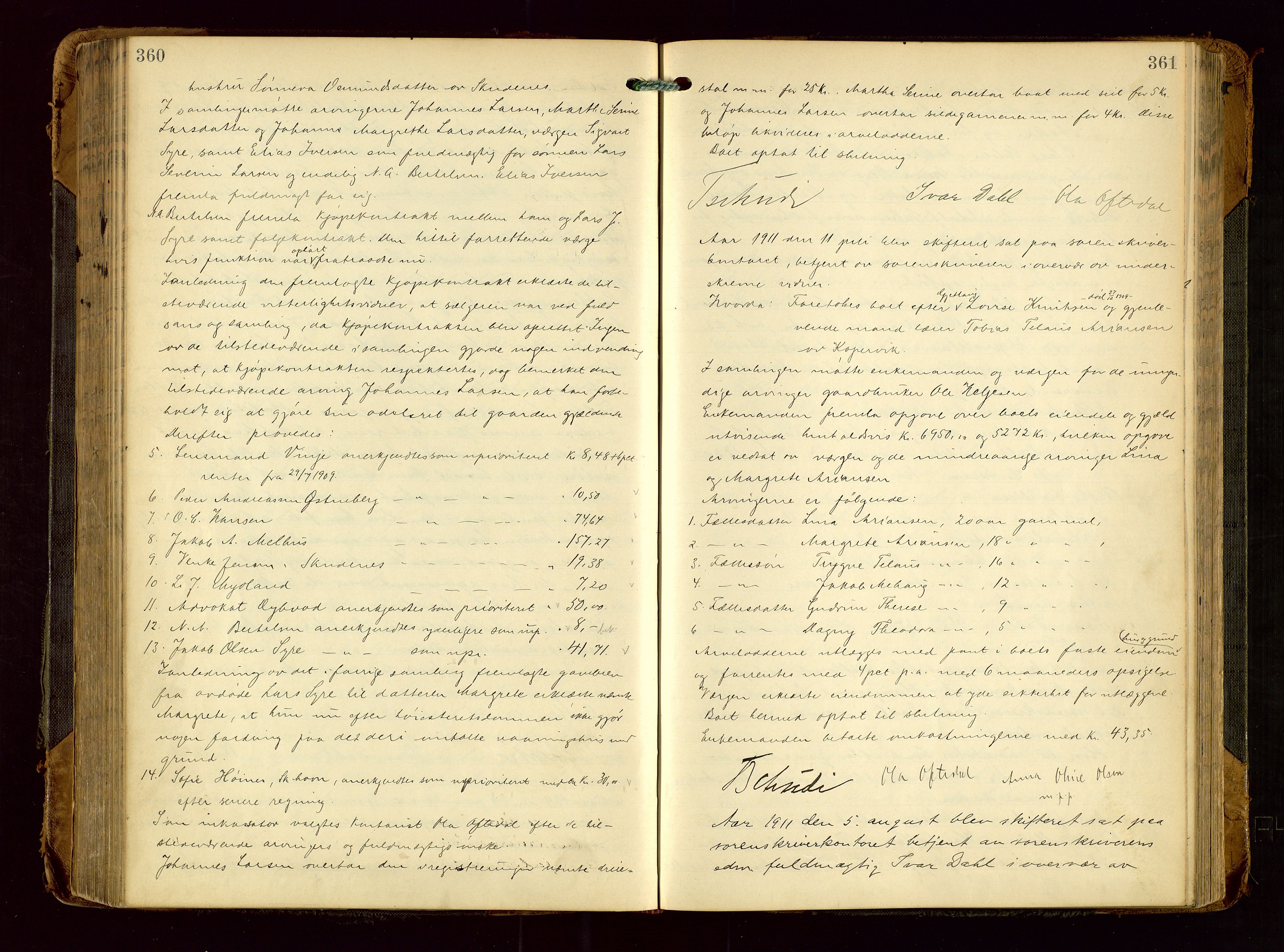 Karmsund sorenskriveri, AV/SAST-A-100311/01/IV/IVDB/L0013: SKIFTEPROTOKOLL SKUDENES, AVALDSNES, 1904-1920, p. 360-361