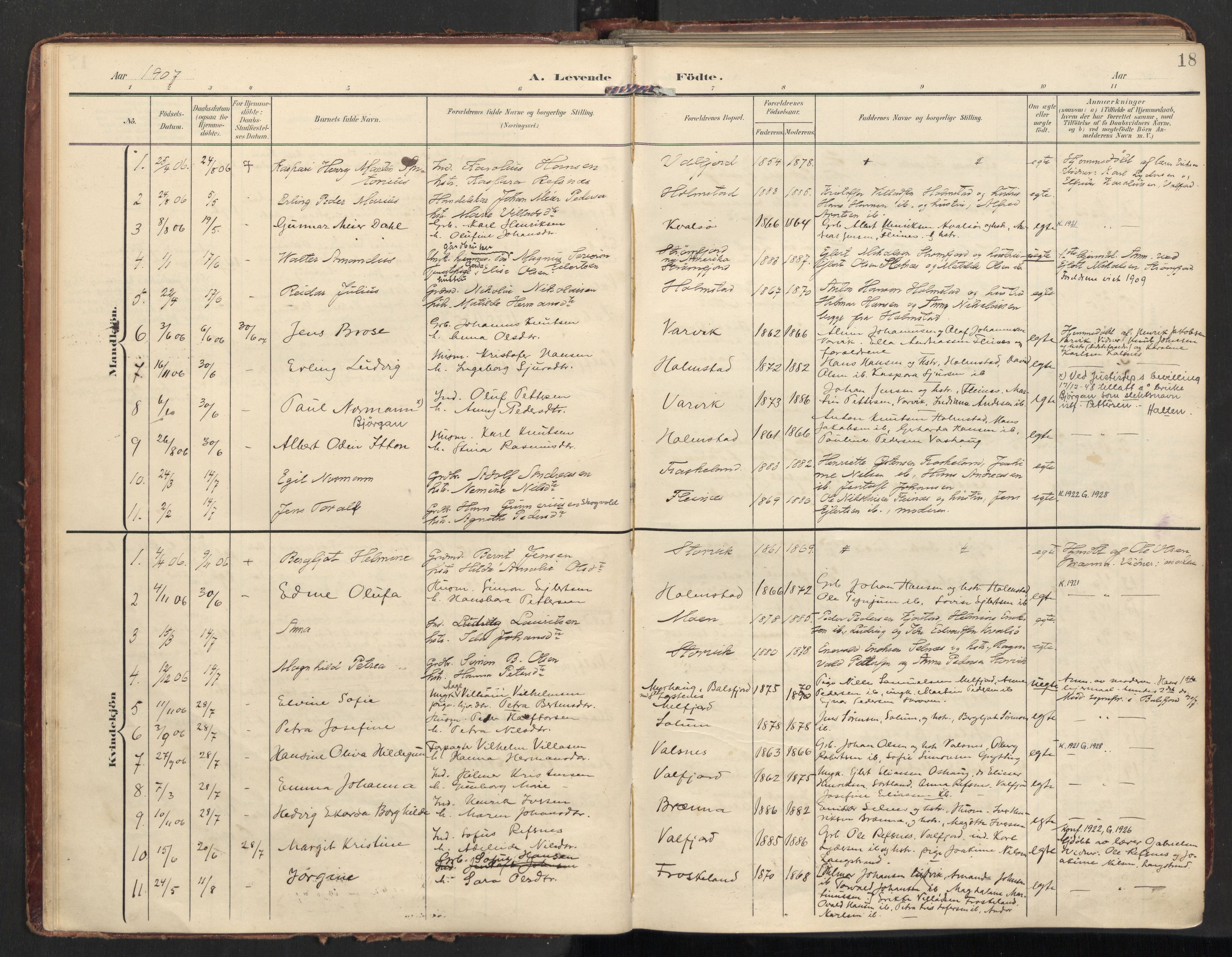 Ministerialprotokoller, klokkerbøker og fødselsregistre - Nordland, SAT/A-1459/890/L1287: Parish register (official) no. 890A02, 1903-1915, p. 18