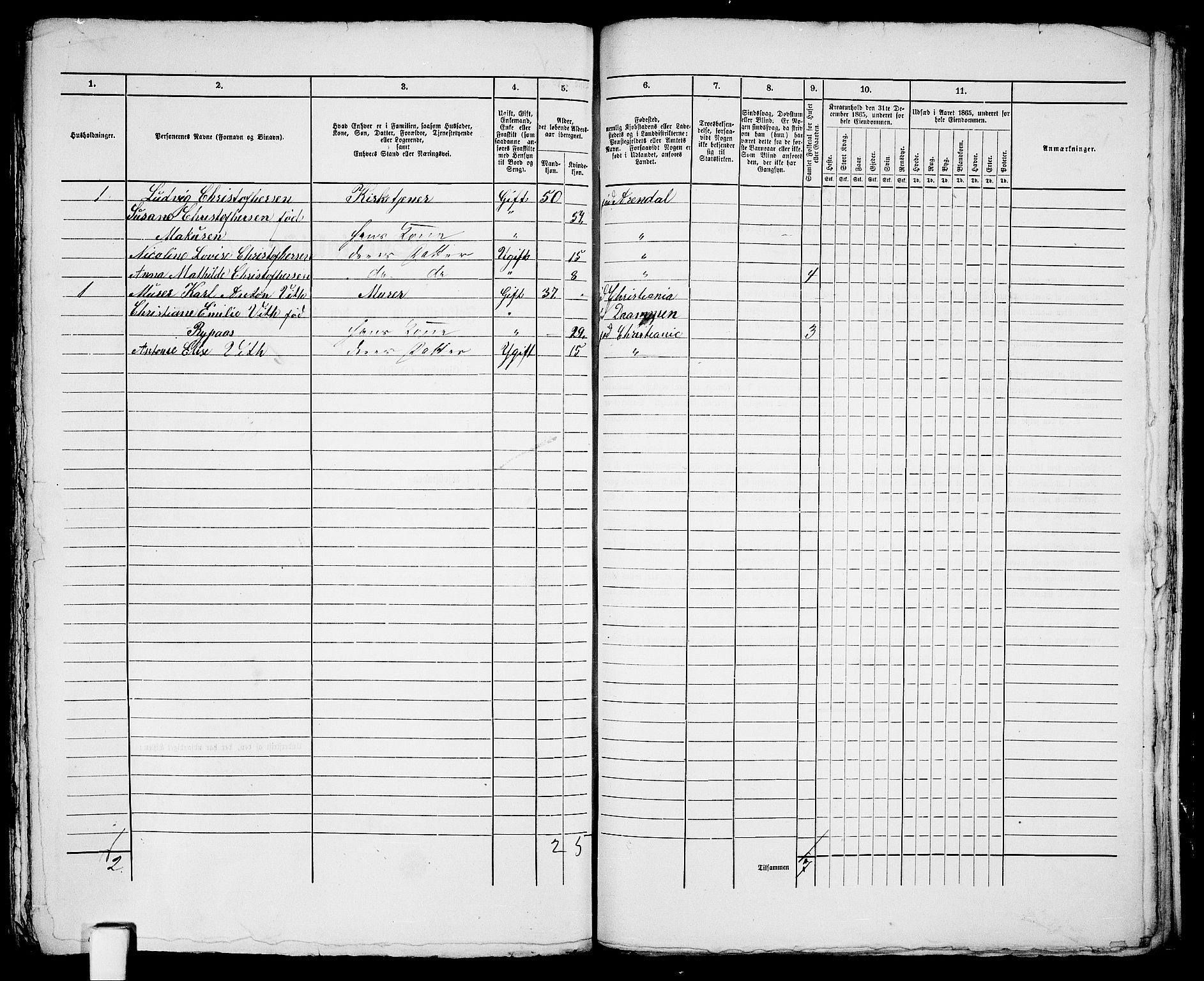 RA, 1865 census for Arendal, 1865, p. 647